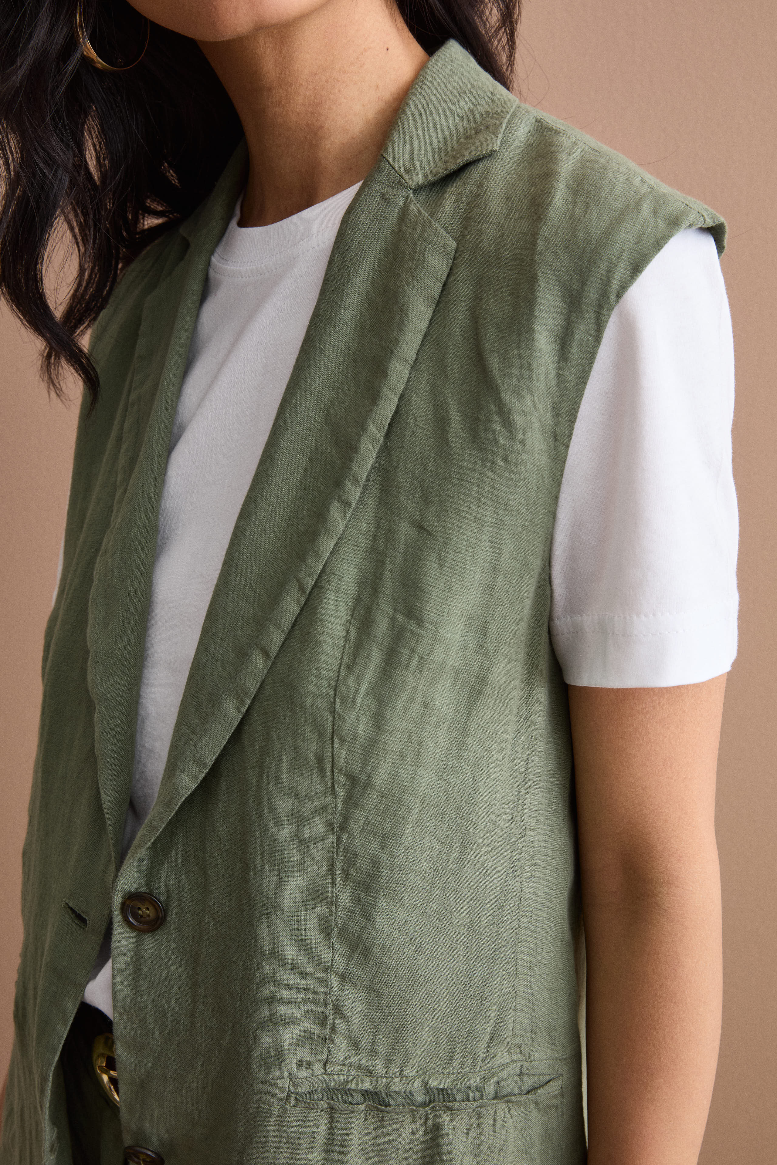 Gilet Sfoderato in Lino con Revers Classico - VERDE MILITARE