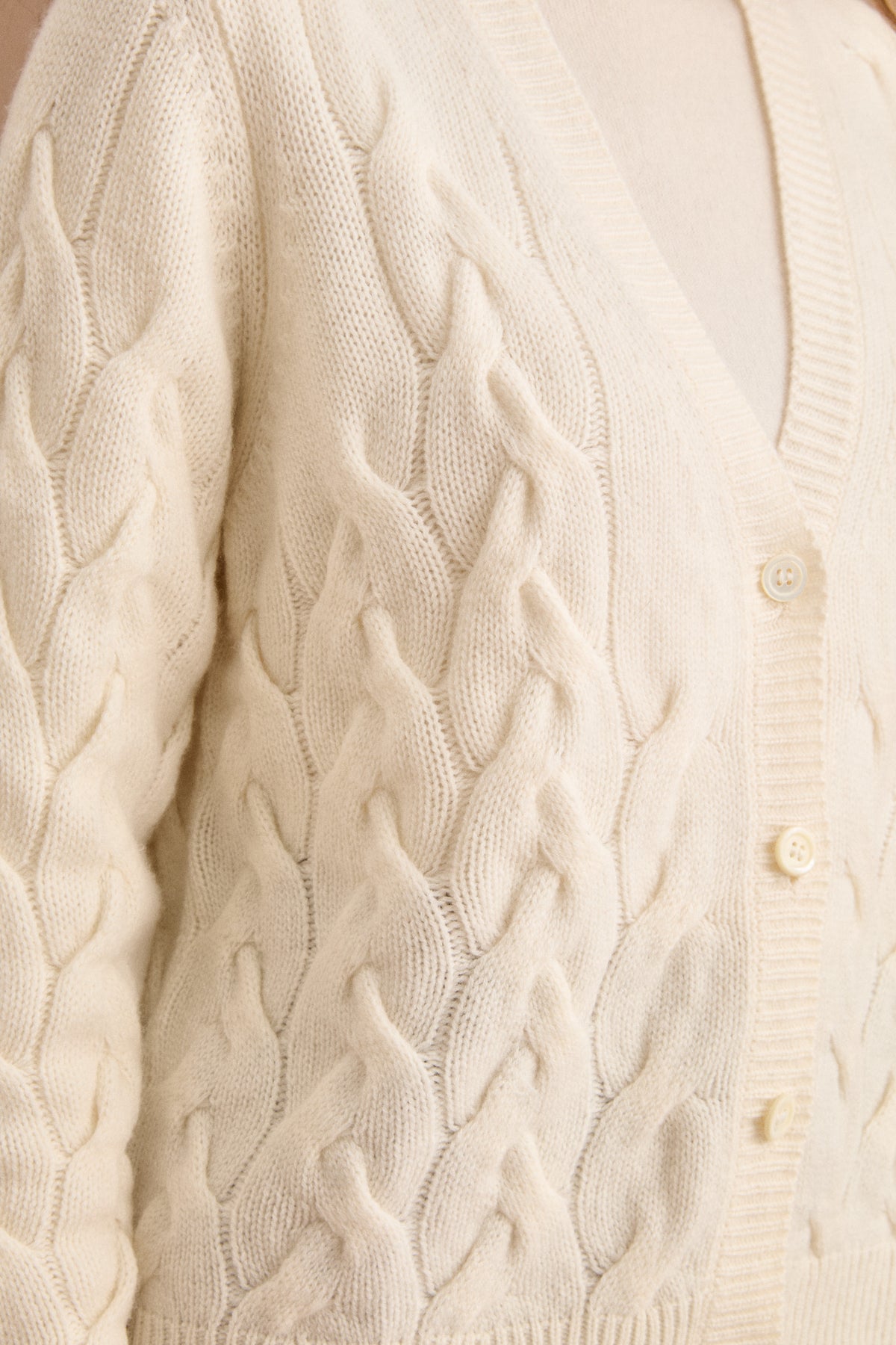 Cardigan a Trecce in Lana e Cashmere - PANNA