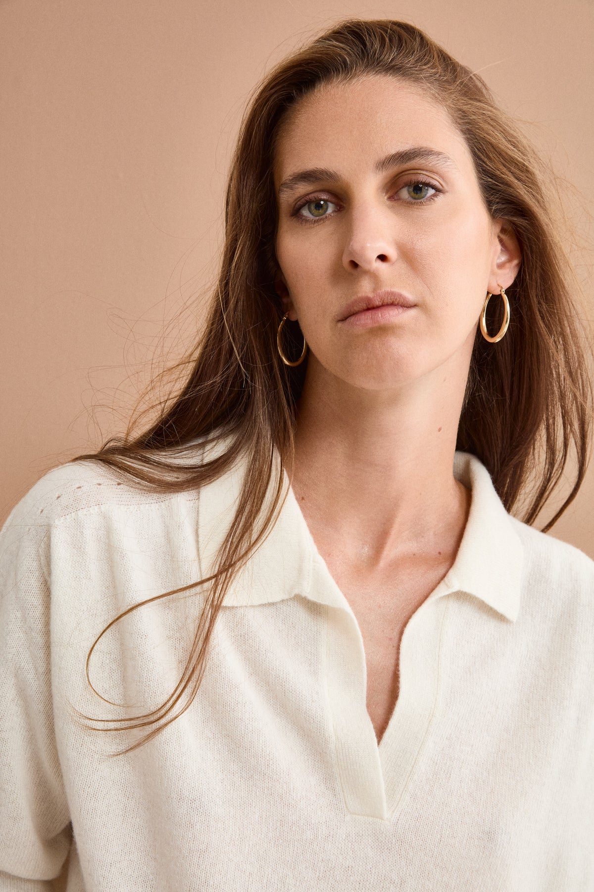Long-Sleeve Boxy Polo in Wool and Cashmere - OPTICAL WHITE