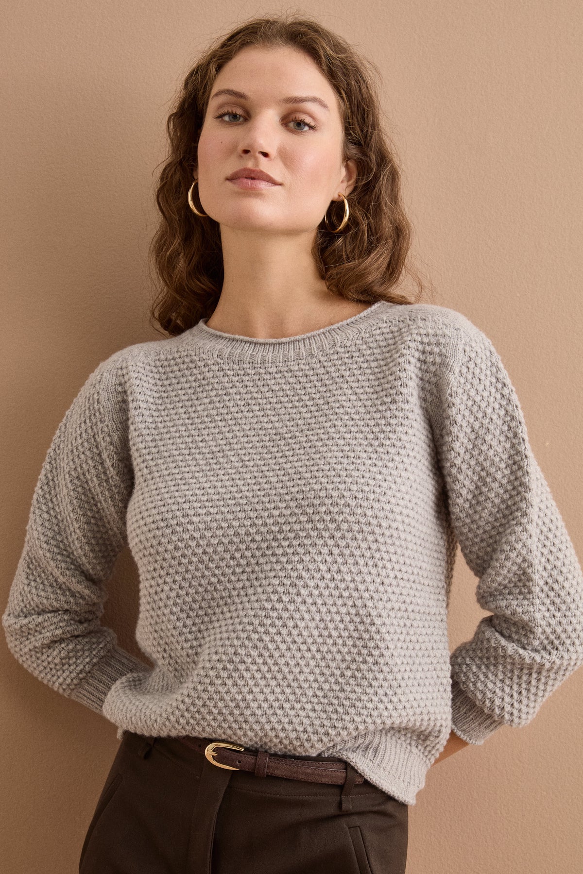 Maglia Girocollo in Lana e Cashmere Regular Fit - CENERE