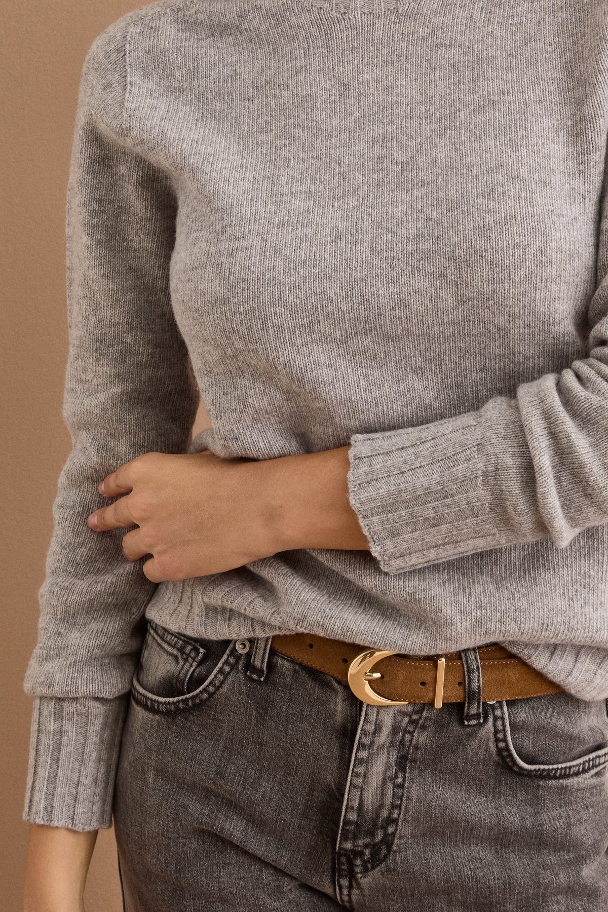 Pull col rond femme en laine mérinos - GRIS