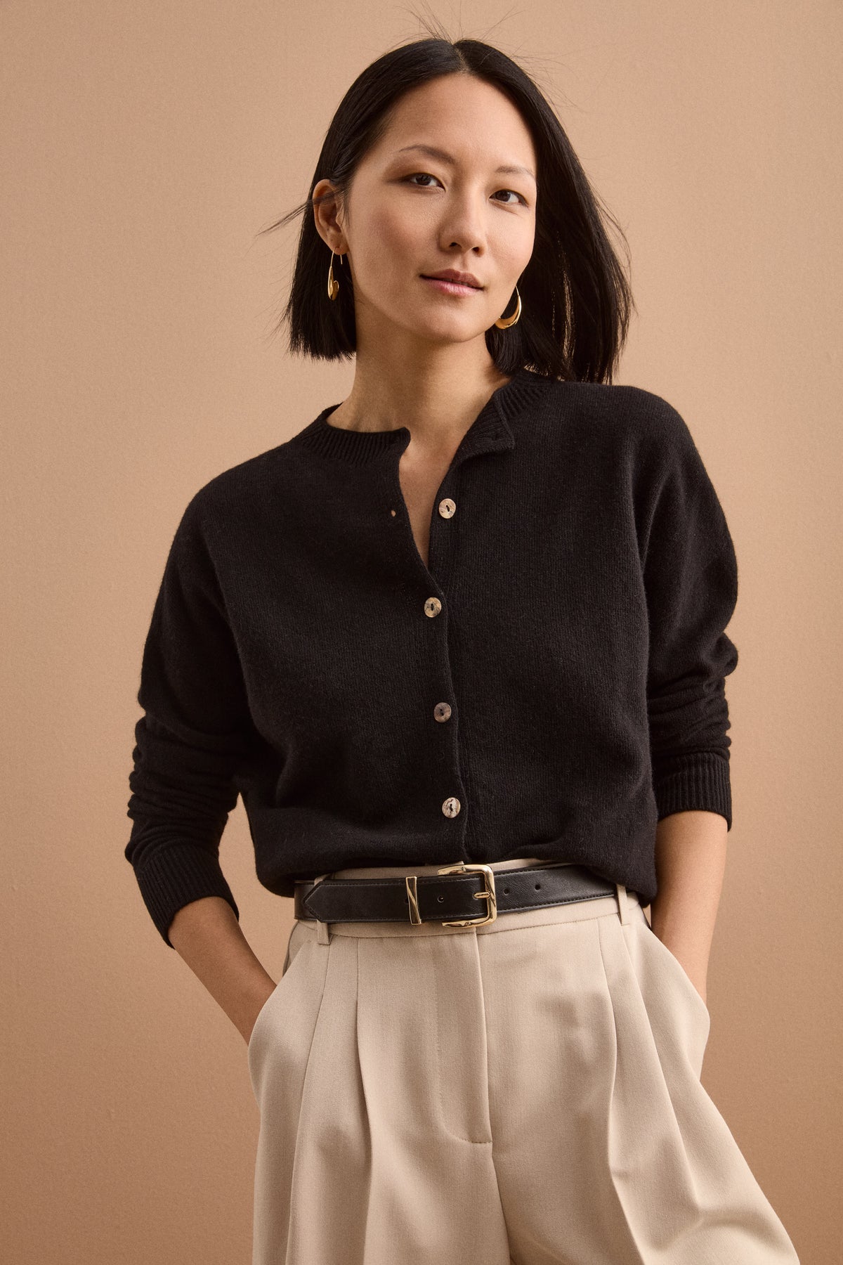 Cardigan Col Officier en Laine Super Soft - NOIR