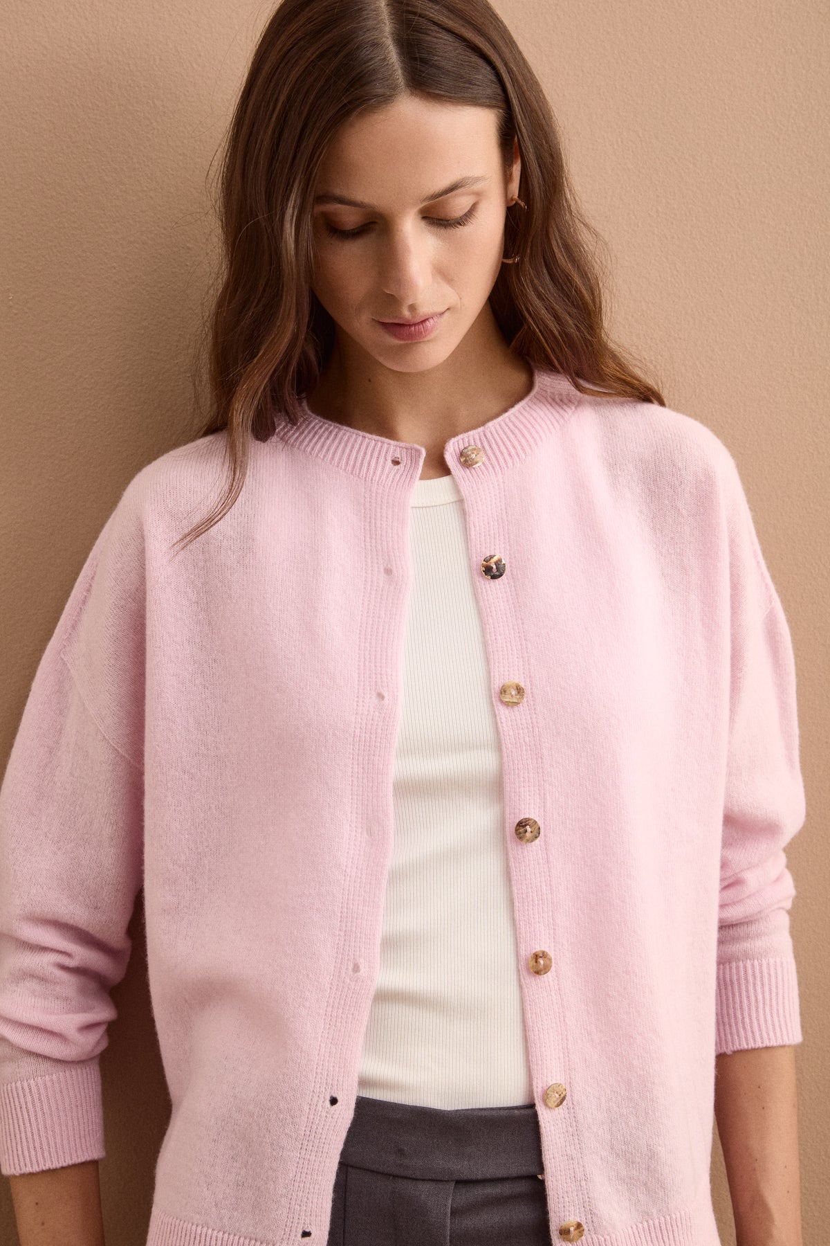 Cardigan Col Officier en Laine Super Soft - Rose