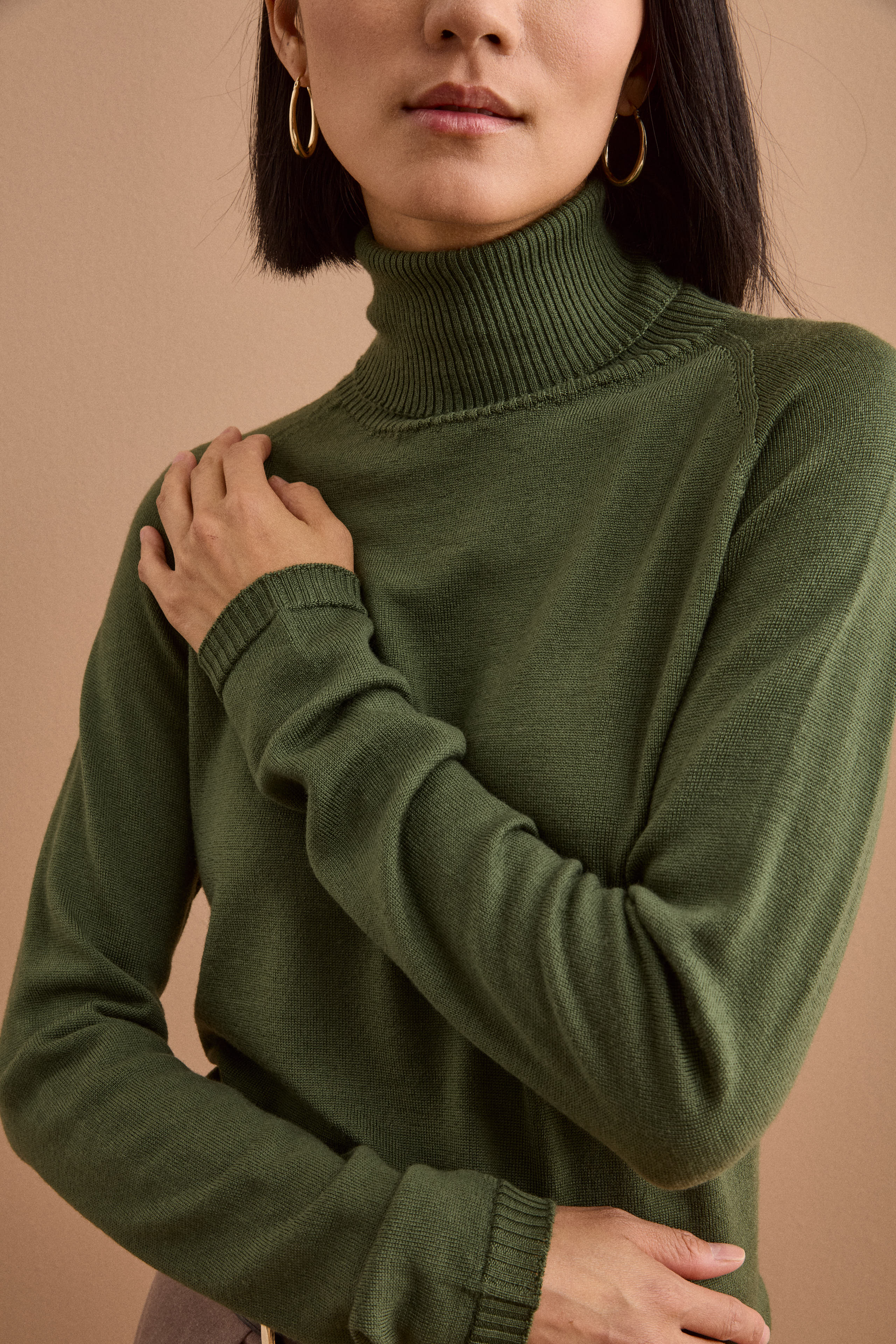 Pull Col Roulé Raglan en Laine Vierge - Vert militaire