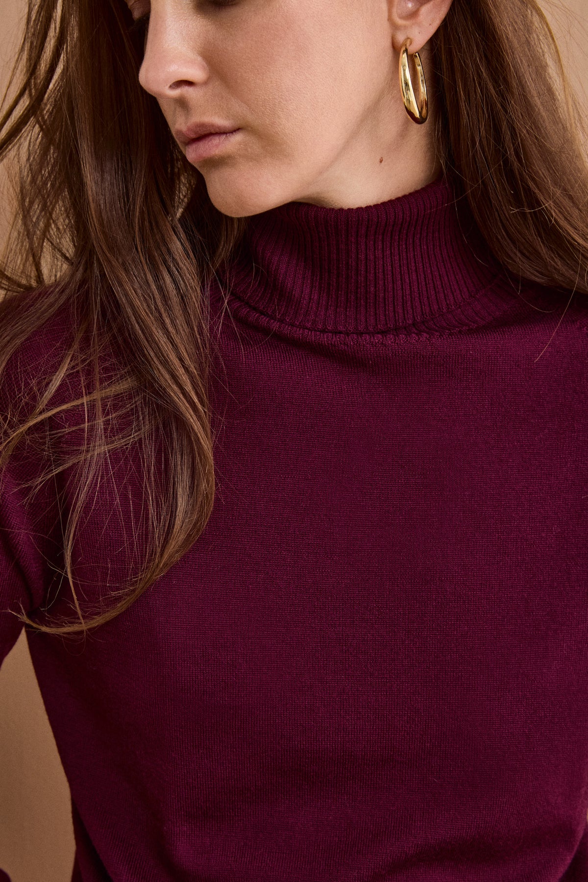 Rollkragenpullover aus Schurwolle mit Raglanärmeln - Burgundisch
