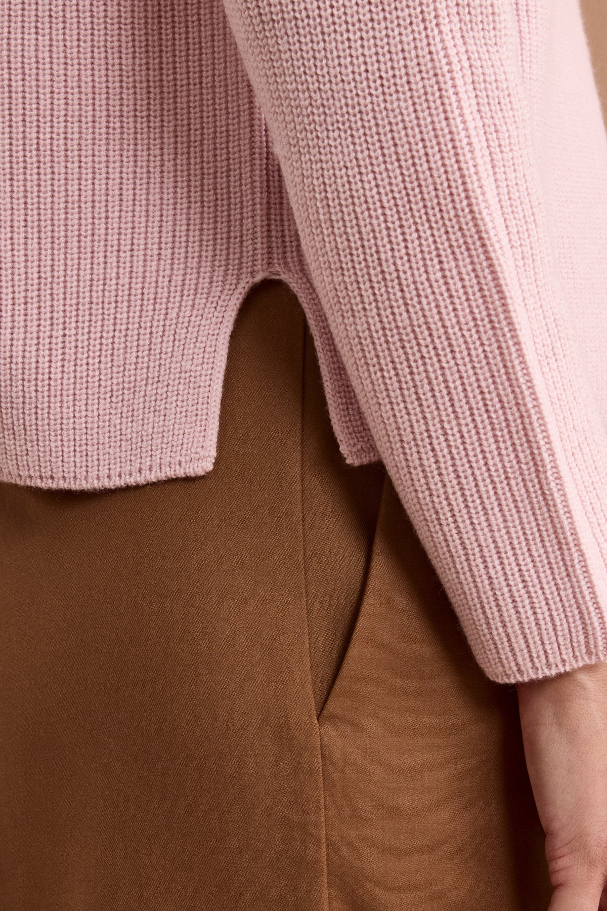 Oversized Merino Wool Turtleneck in English Rib Knit - Pink