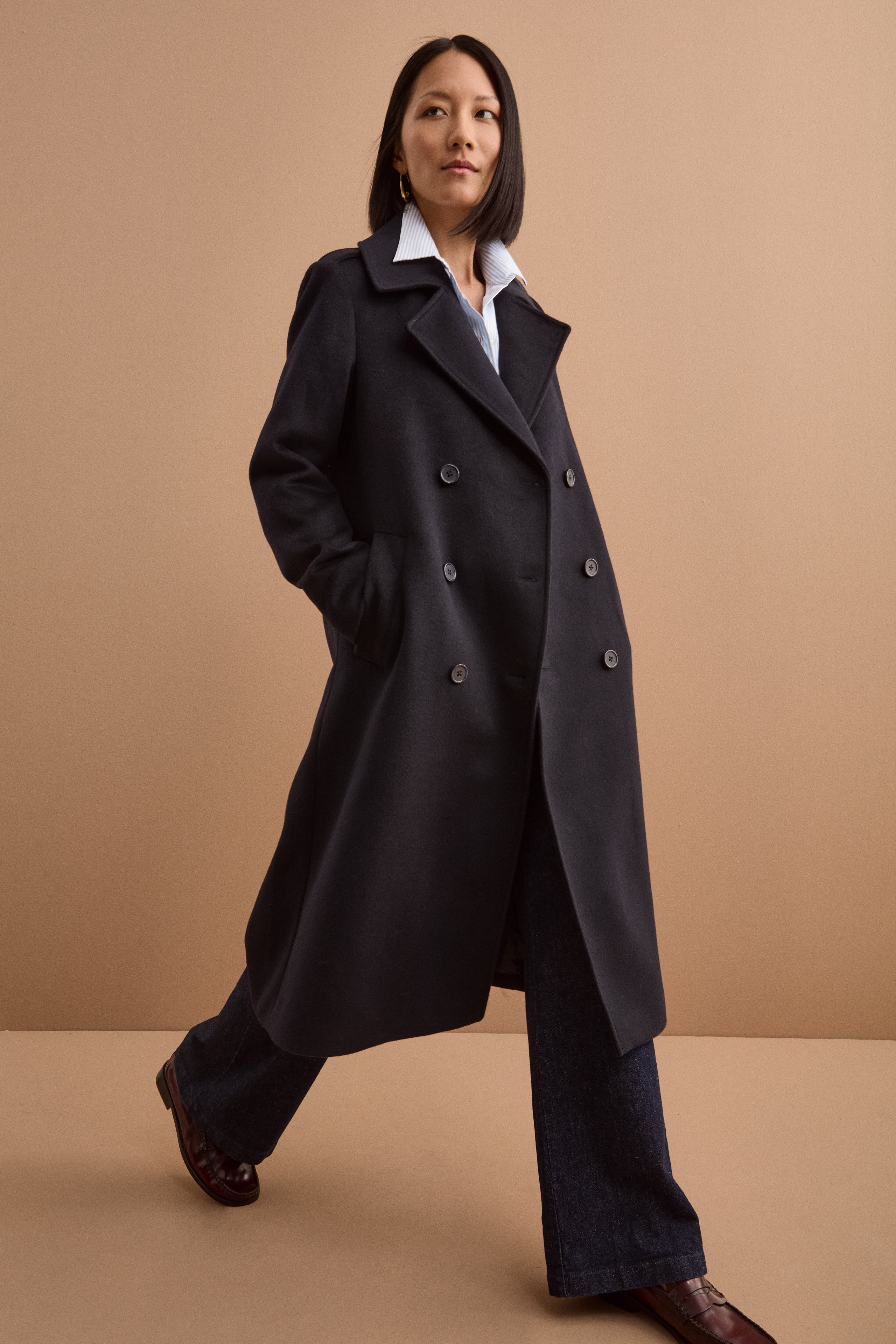Long Double-Breasted Virgin Wool-Blend Coat - BLUE