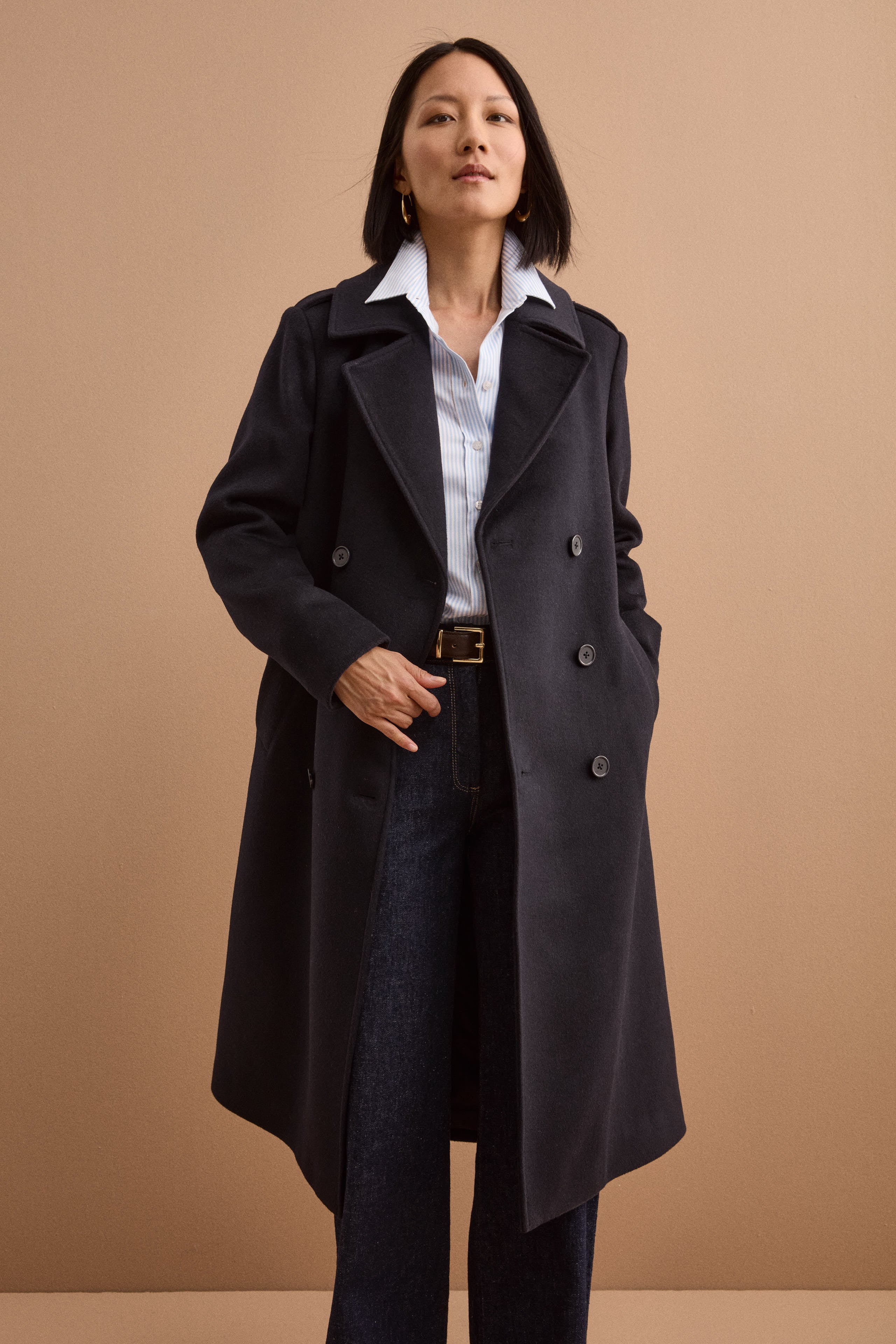 Long Double-Breasted Virgin Wool-Blend Coat - BLUE