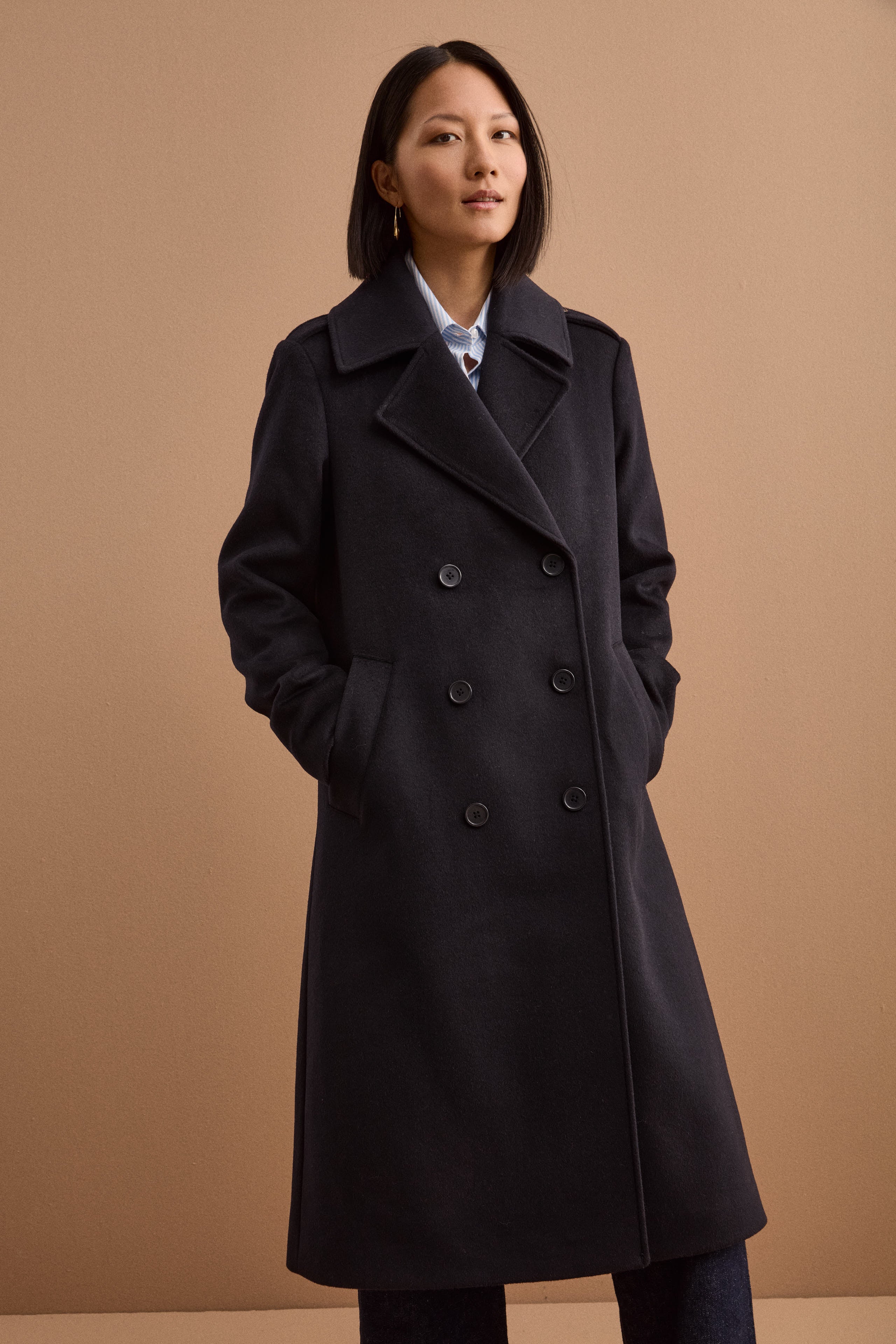Long Double-Breasted Virgin Wool-Blend Coat - BLUE