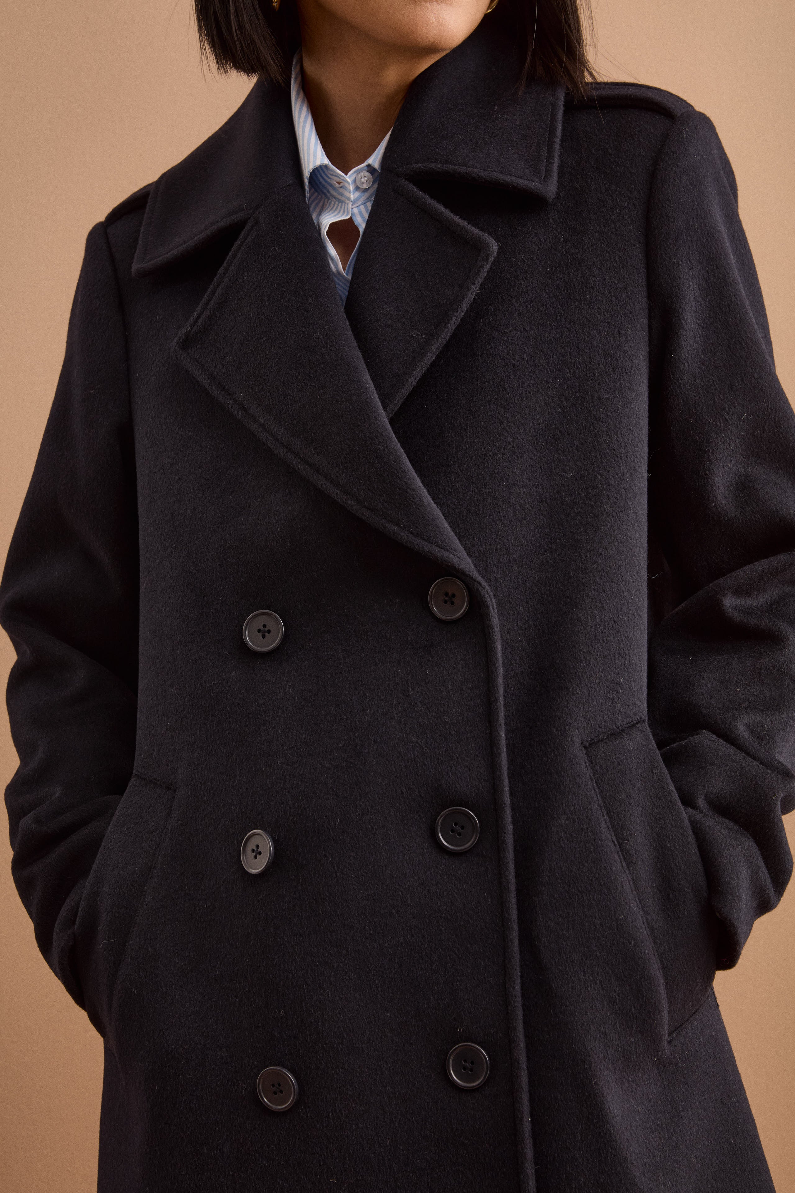 Long Double-Breasted Virgin Wool-Blend Coat - BLUE