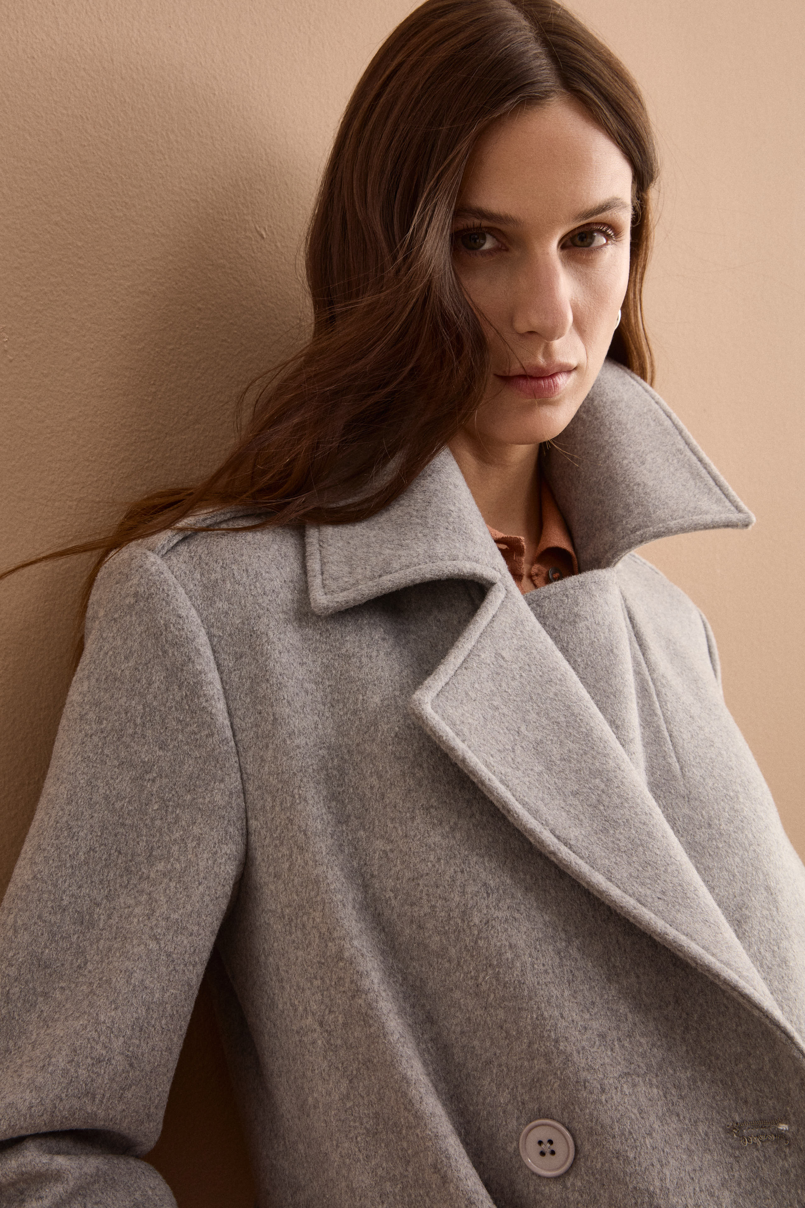 Long Double-Breasted Virgin Wool-Blend Coat - GREY
