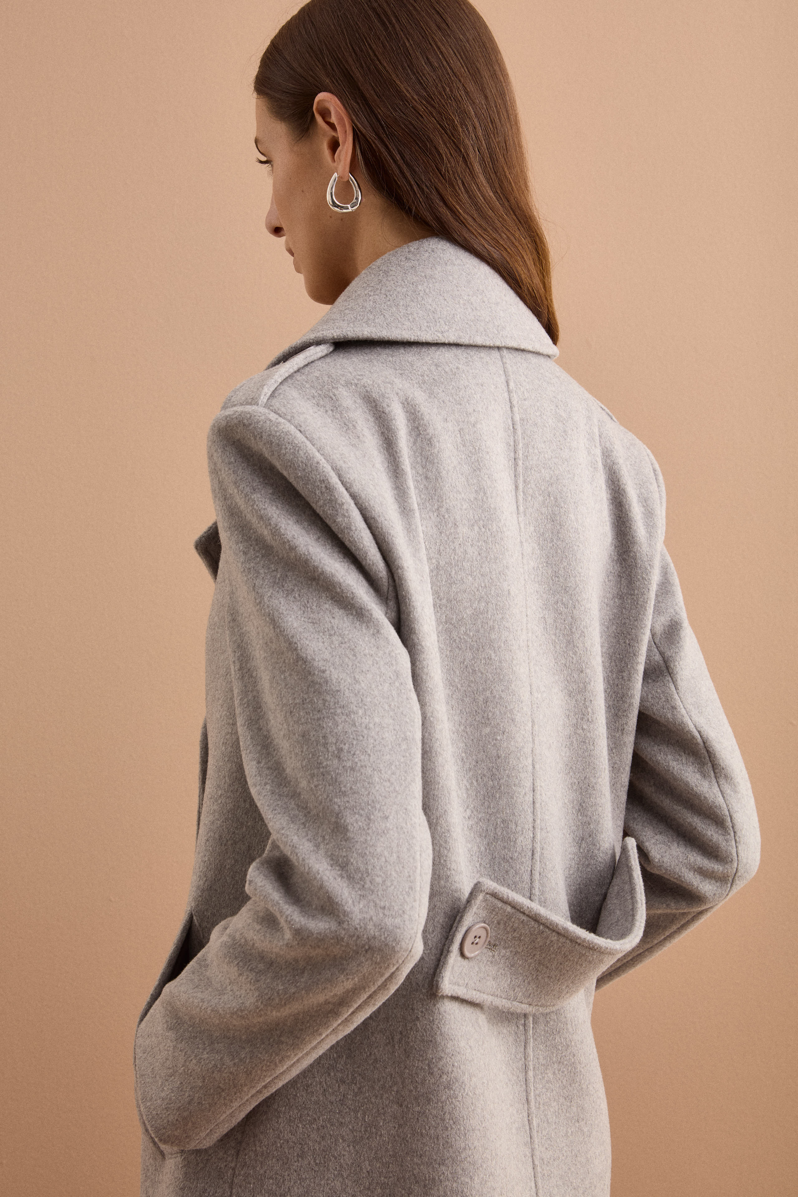 Long Double-Breasted Virgin Wool-Blend Coat - GREY
