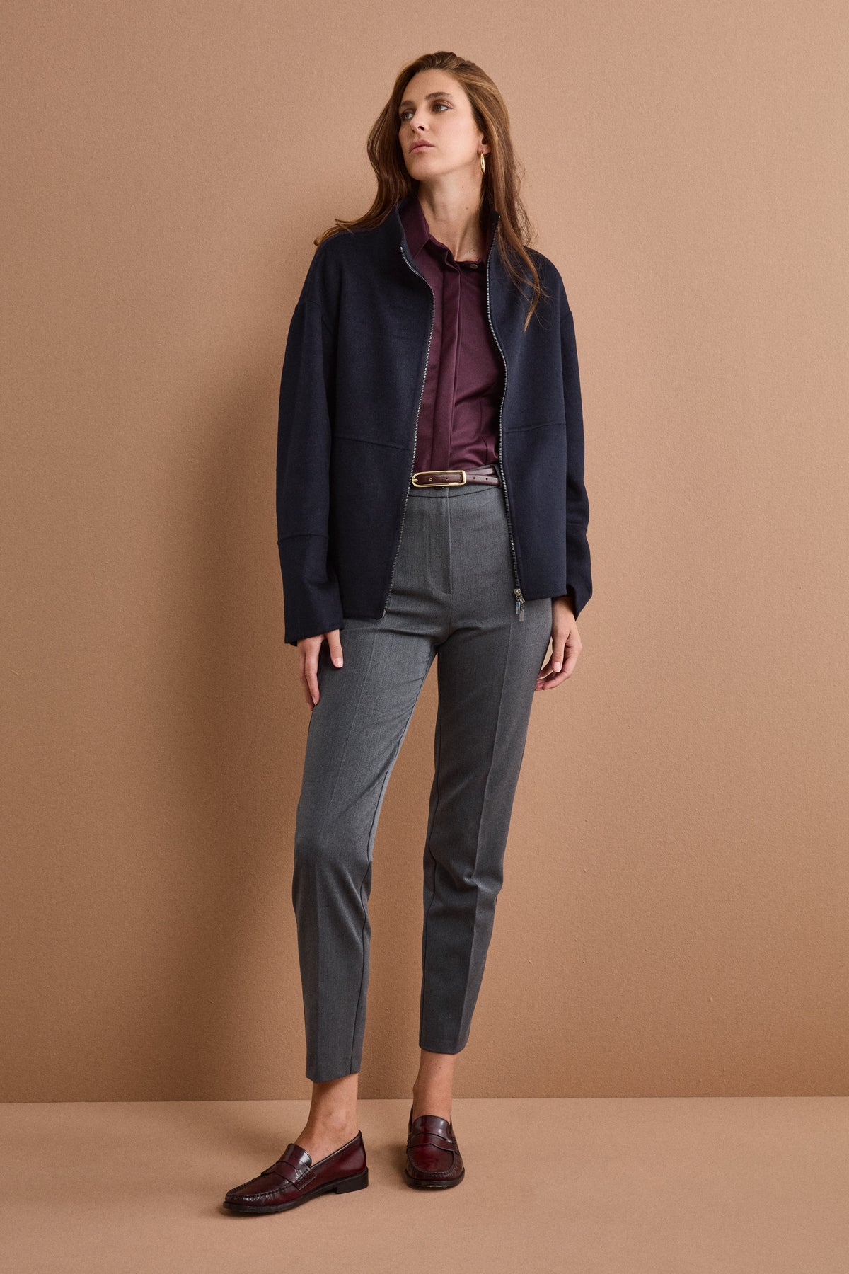 Unlined Wool-Blend Boxy Zip Bomber Jacket - BLUE