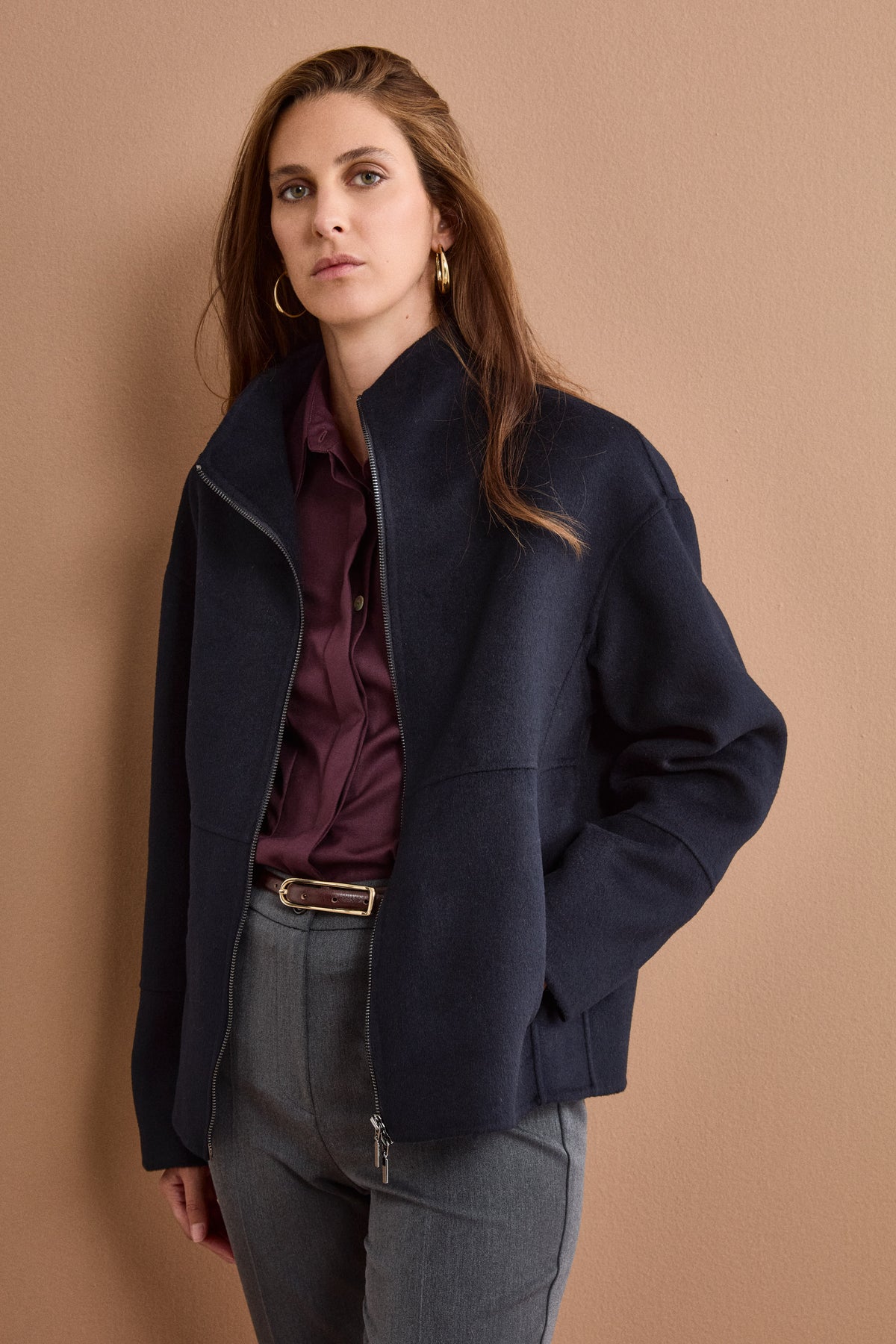 Unlined Wool-Blend Boxy Zip Bomber Jacket - BLUE