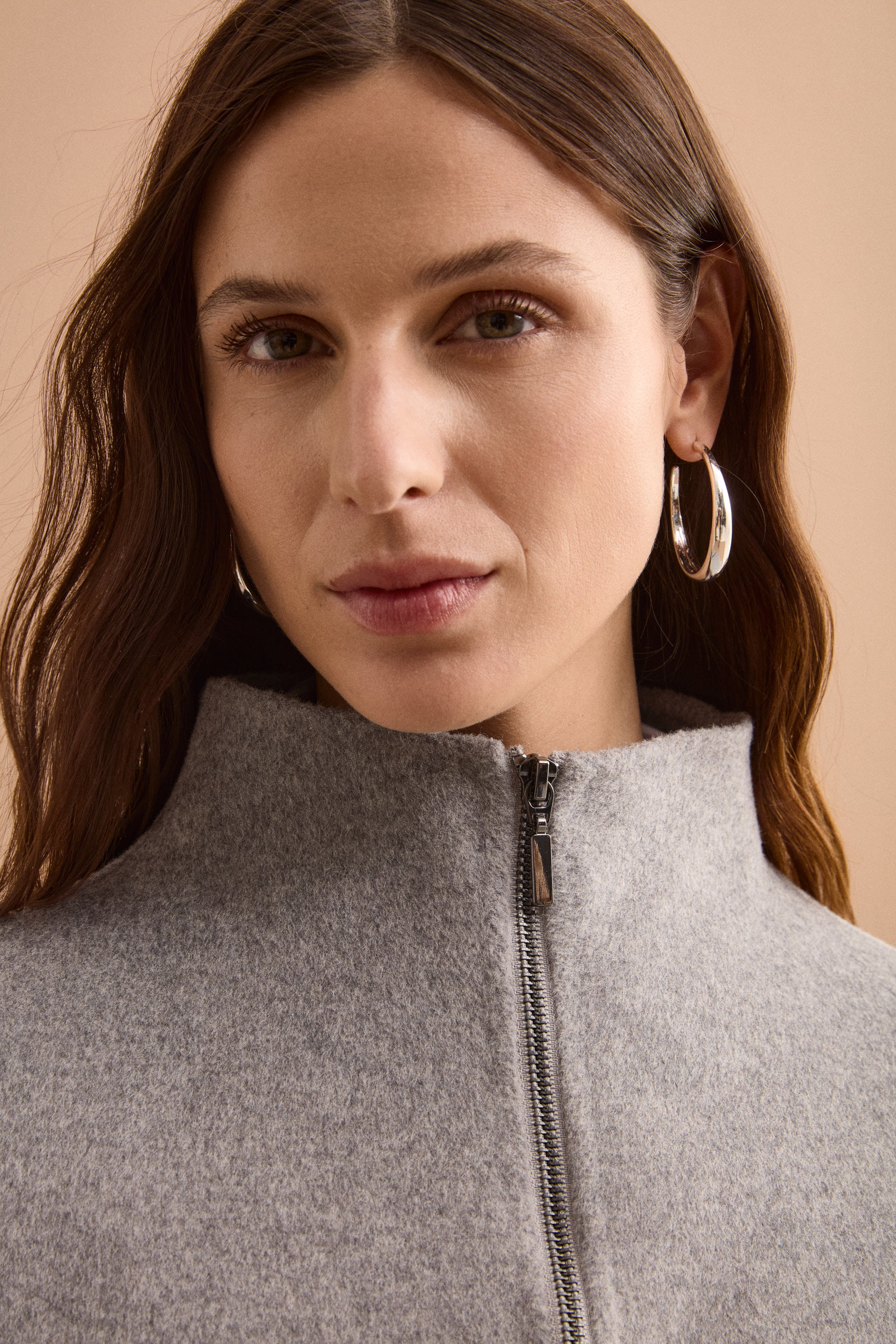 Bomber Boxy con Zip Sfoderato in Misto Lana - GRIGIO
