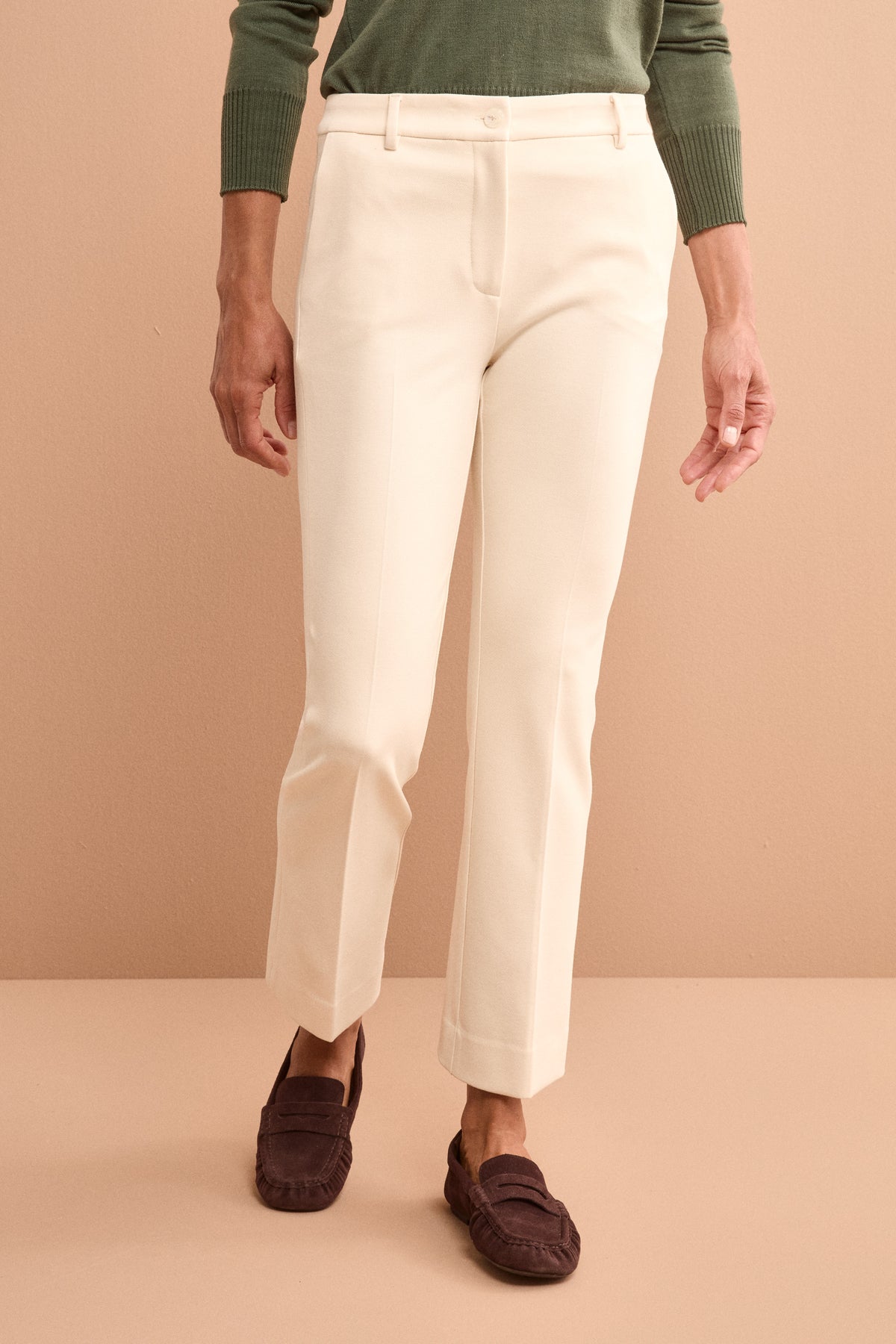 Slim-Fit-Hose mit Umschlag aus Milano-Strick - CREAM