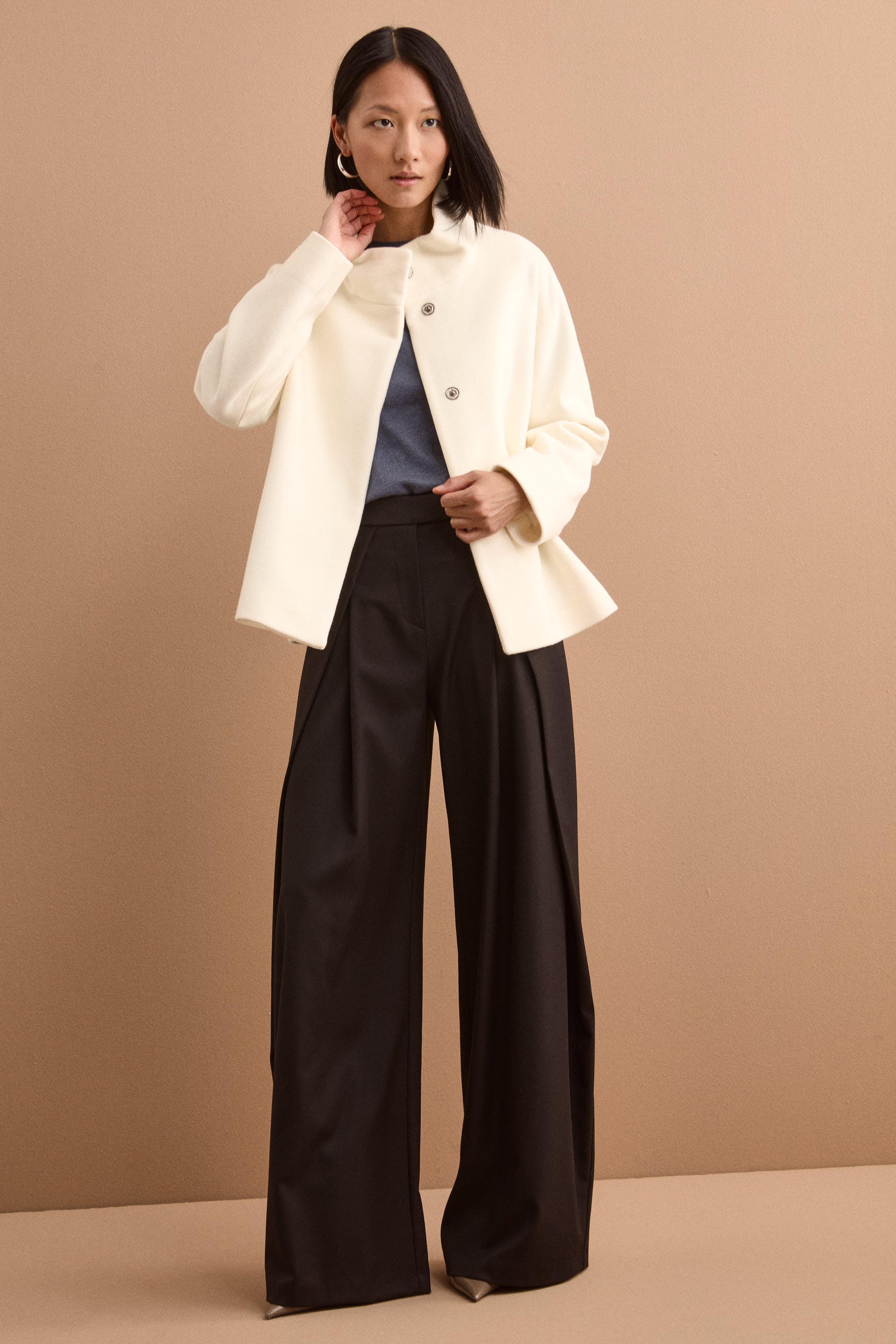 Pantalon Élégant Large à Plis - NOIR