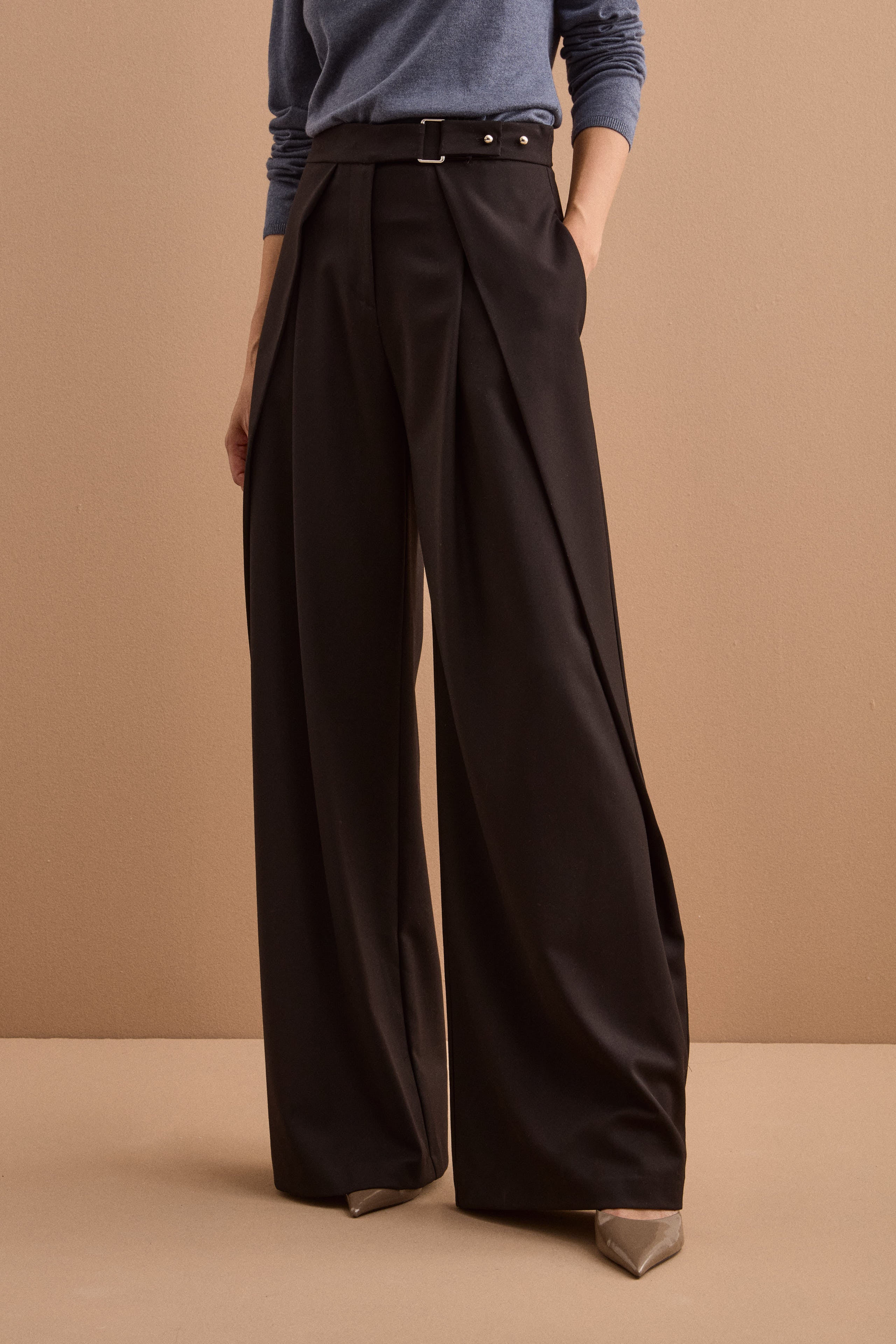 Pantalon Élégant Large à Plis - NOIR