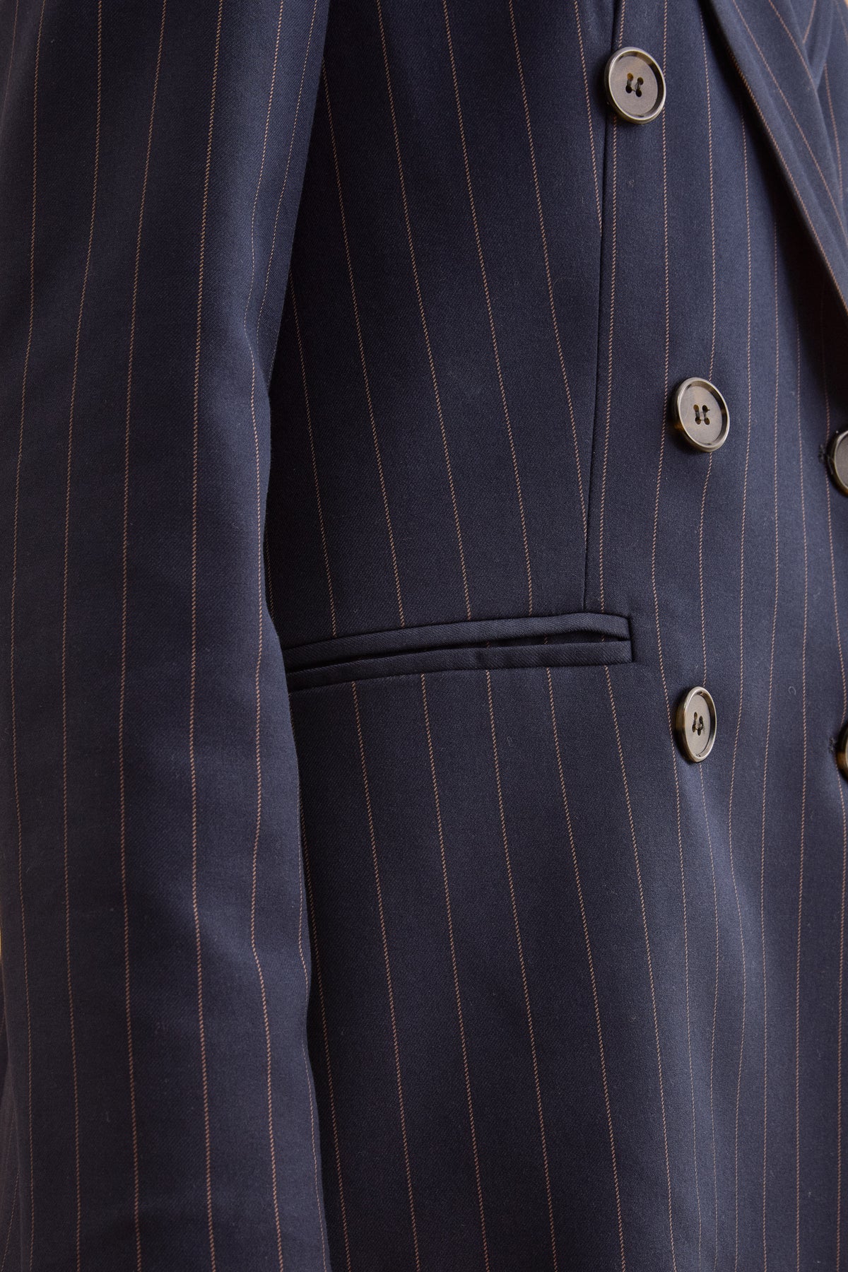 Zweireihiger Longblazer aus Milano-Rippe - Blauer Pinstrip