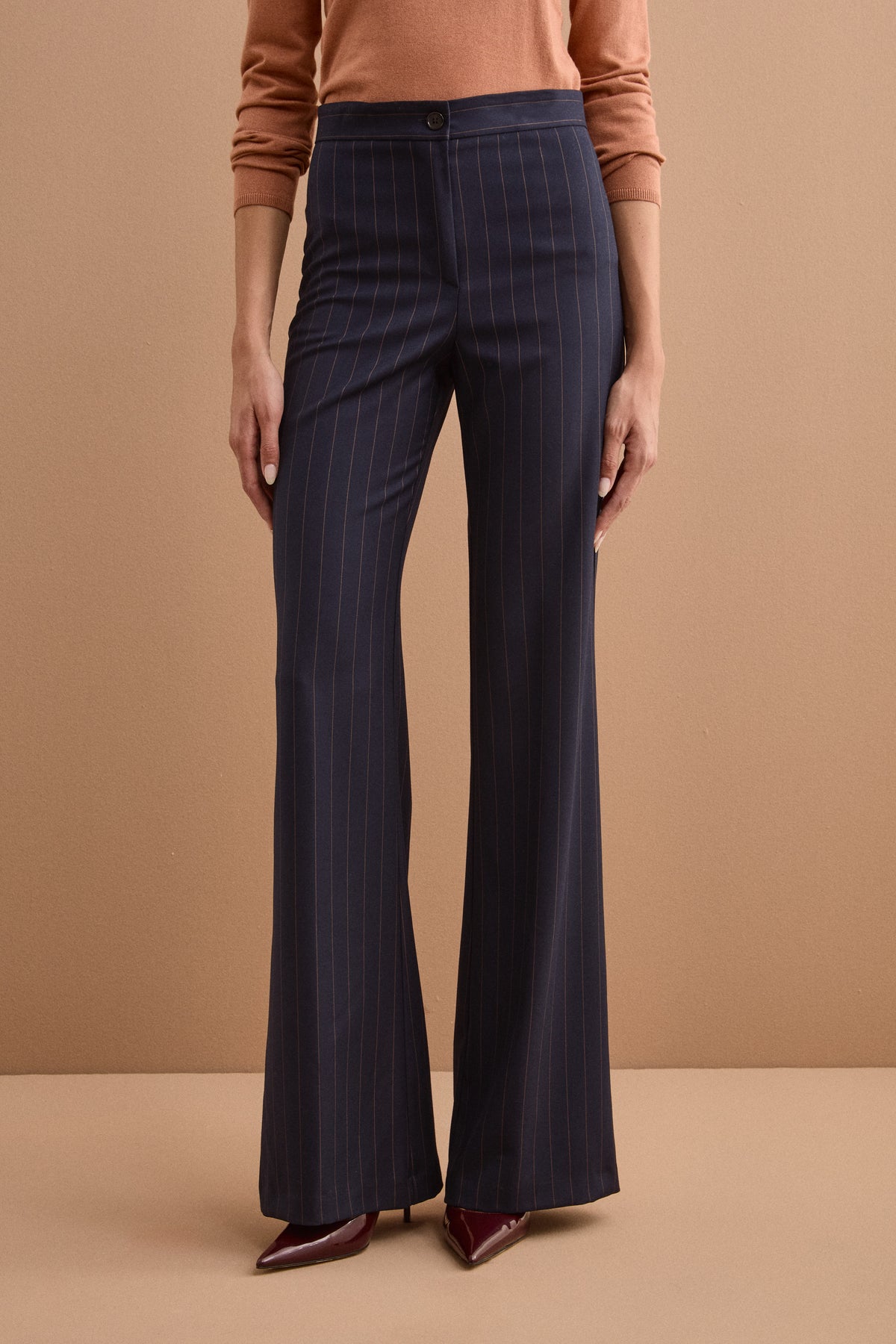 Elegante Weitbein-Hose aus Milano-Rippe - Blauer Pinstrip