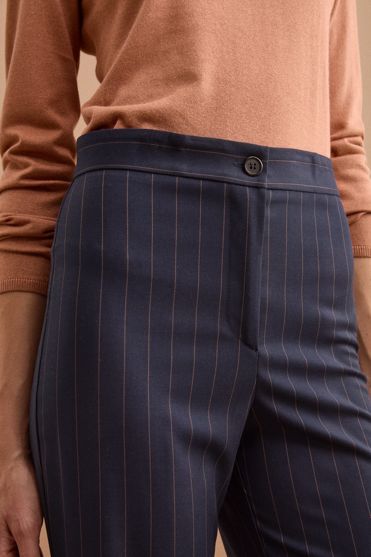 Elegante Weitbein-Hose aus Milano-Rippe - Blauer Pinstrip