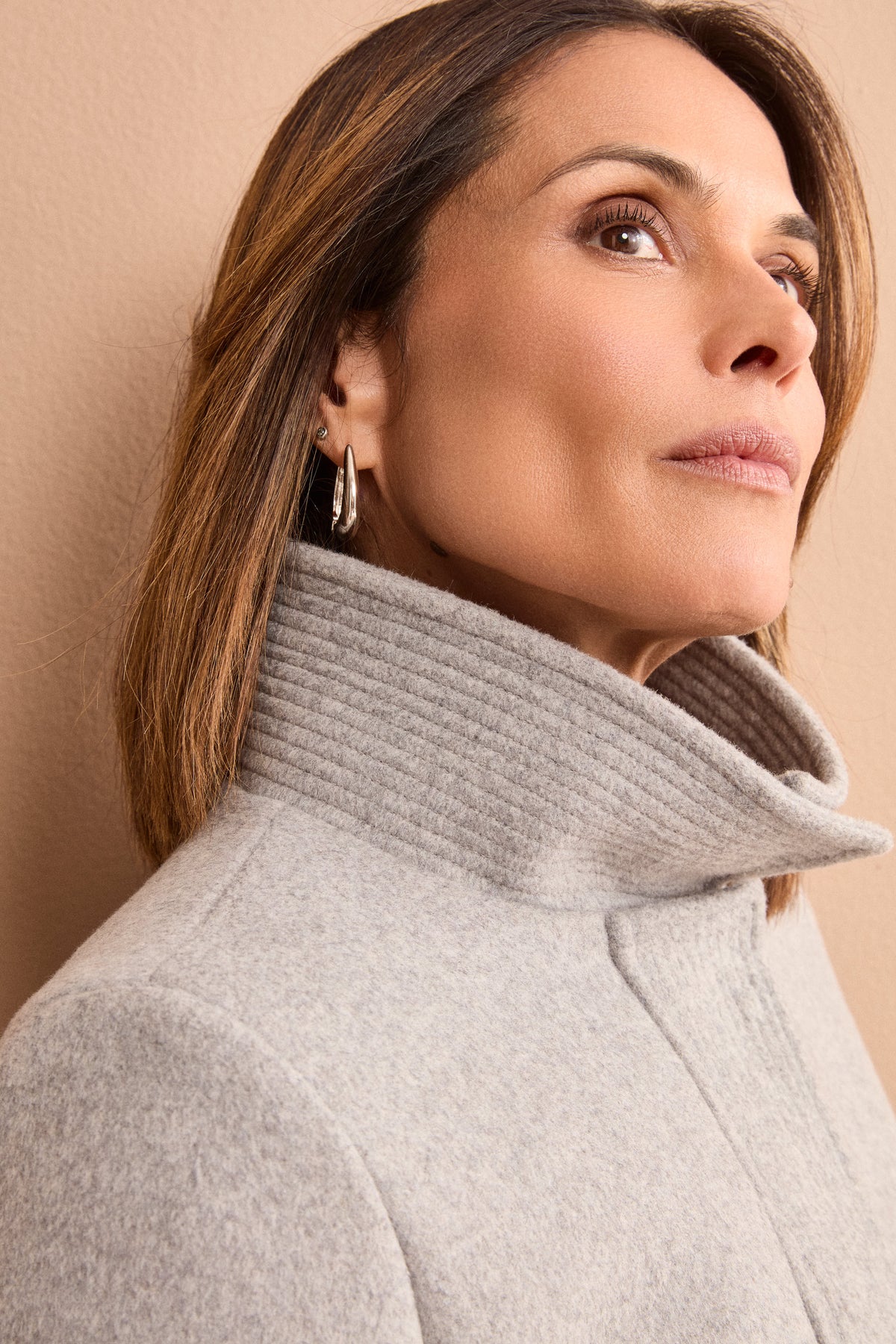 Midimantel aus Wollmischung mit Stehkragen - GRAU