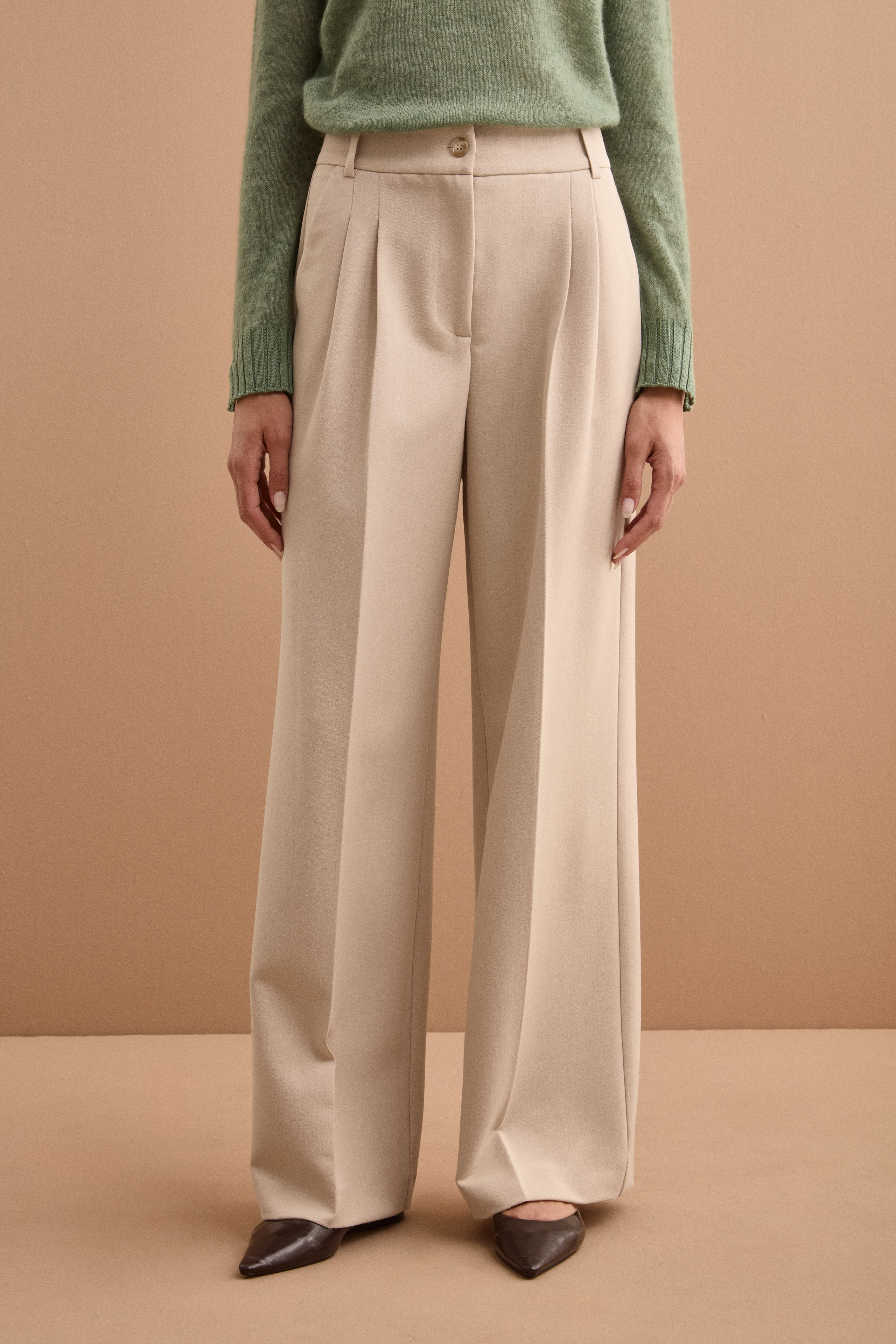 Weite Bundfaltenhose - CREAM