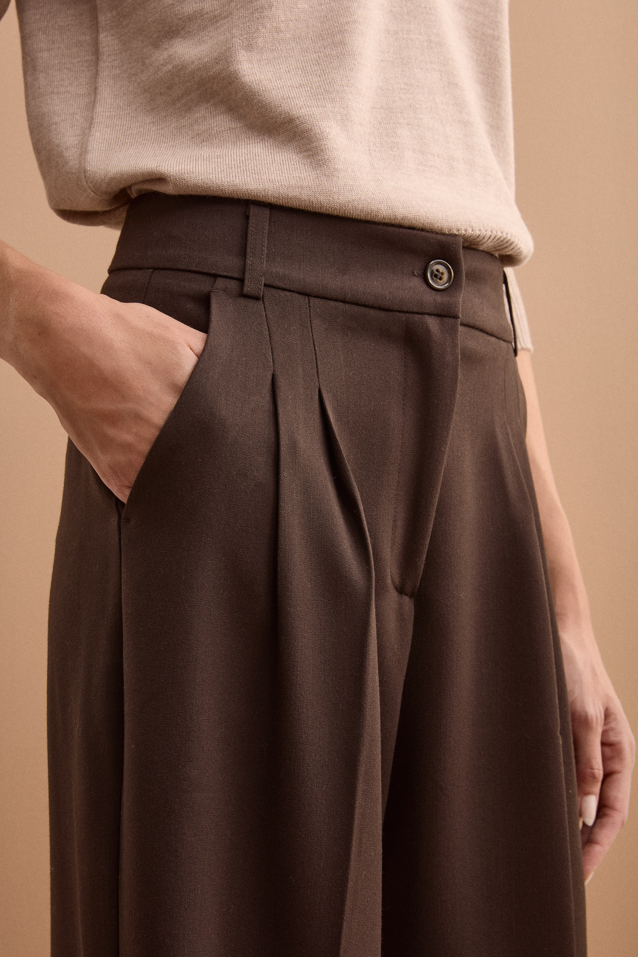 Weite Bundfaltenhose - Dunkelbraun