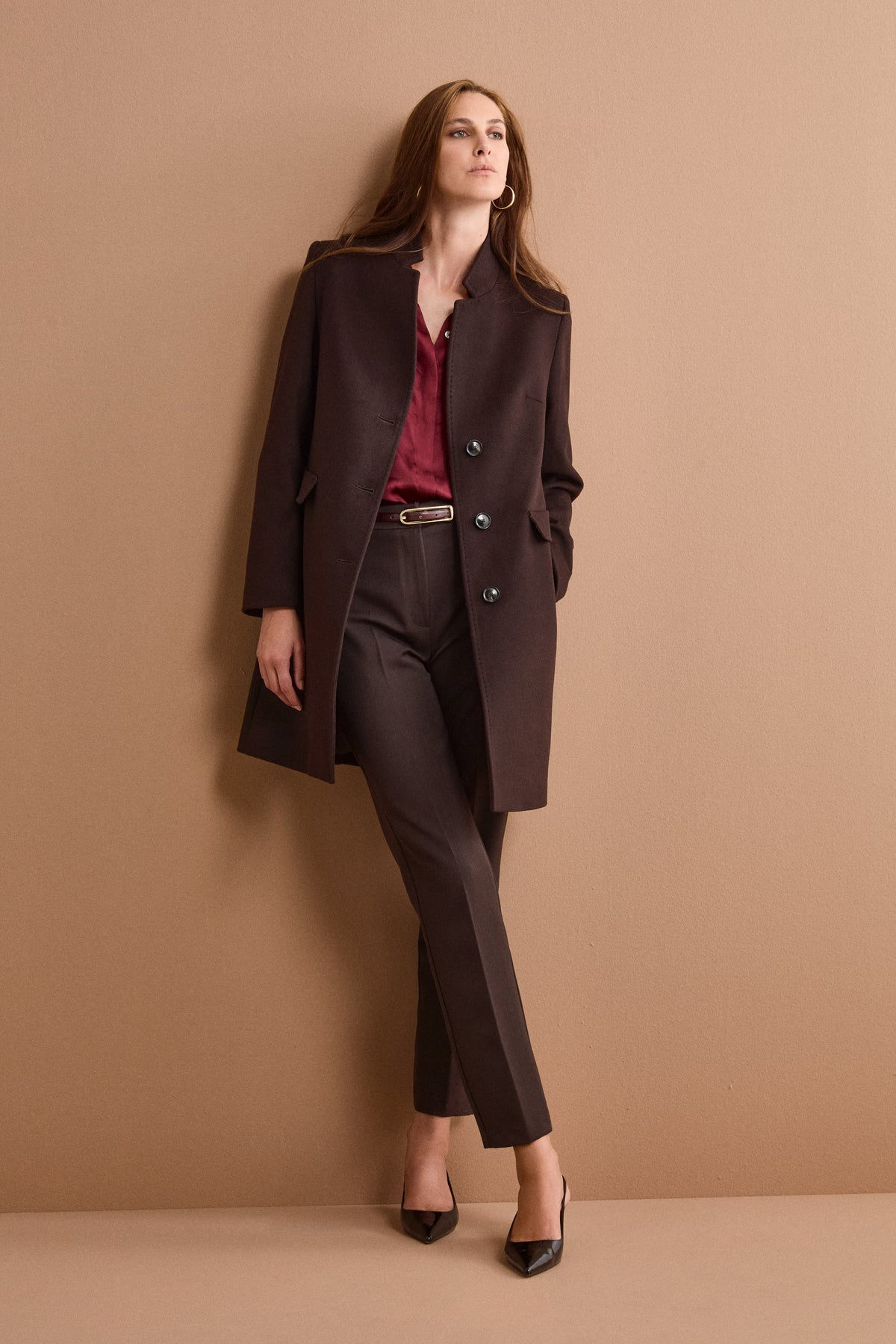Regular Fit Cigarette Trousers - Dark brown