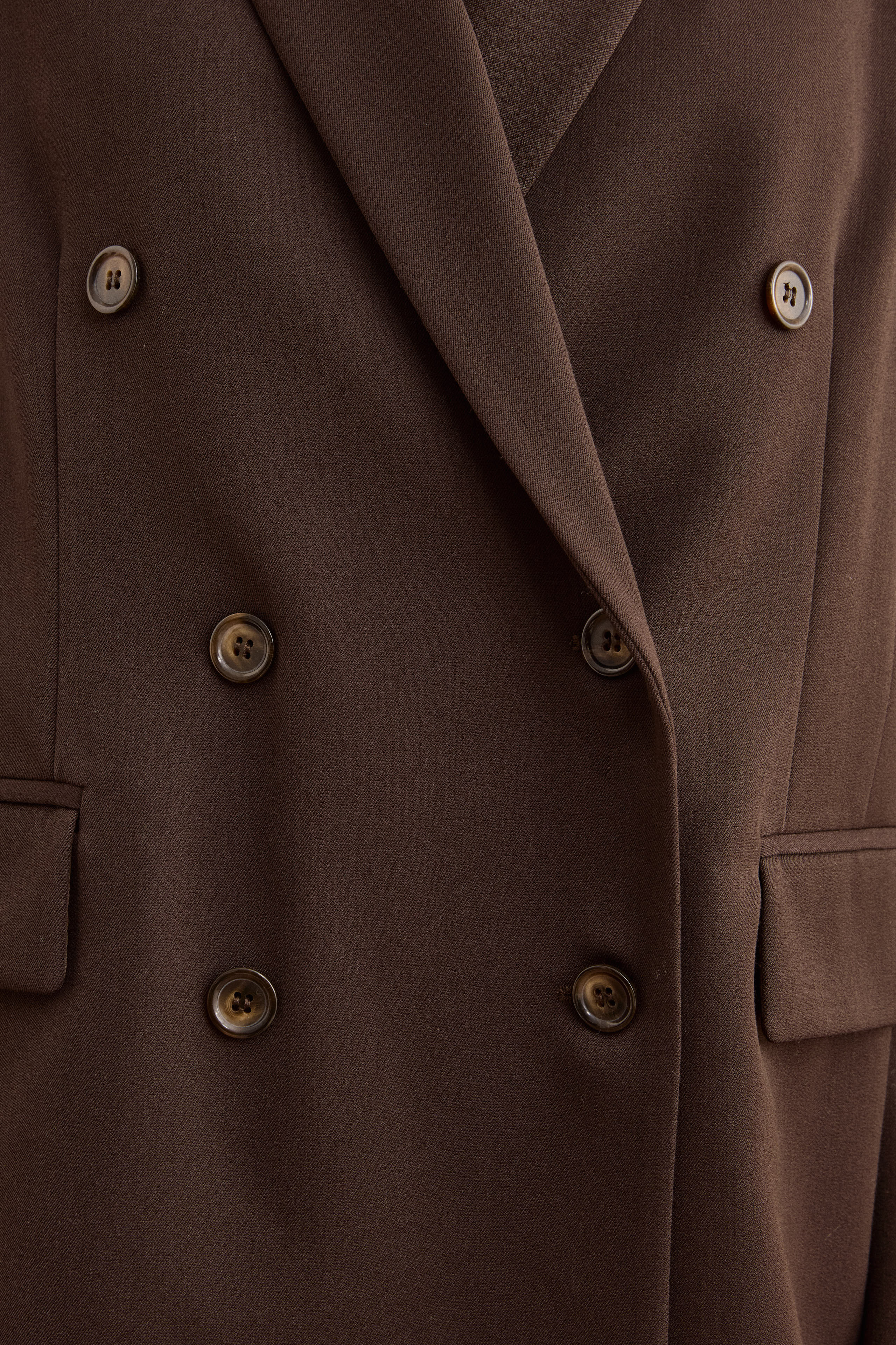 Lined Double-Breasted Blazer with Peak Lapels - Dark brown