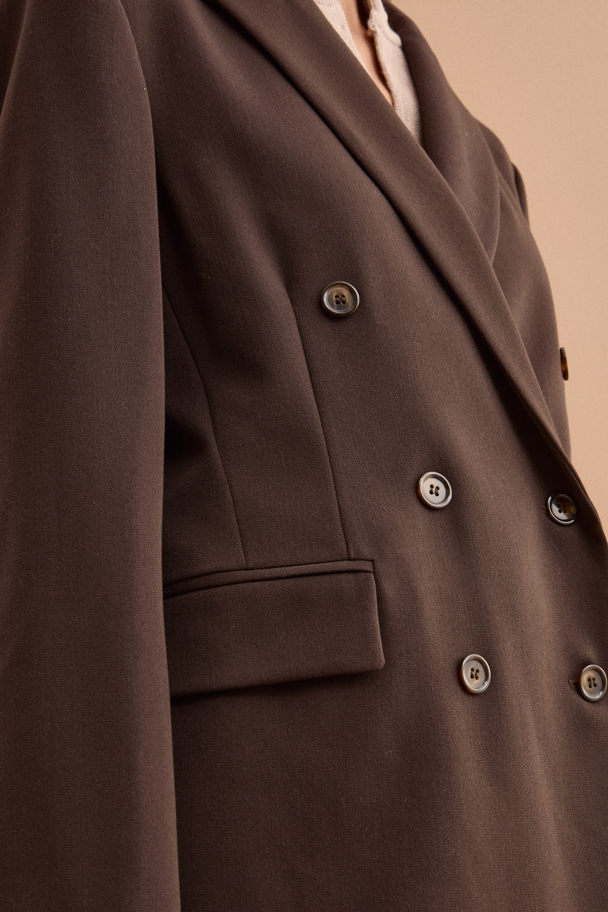 Lined Double-Breasted Blazer with Peak Lapels - Dark brown