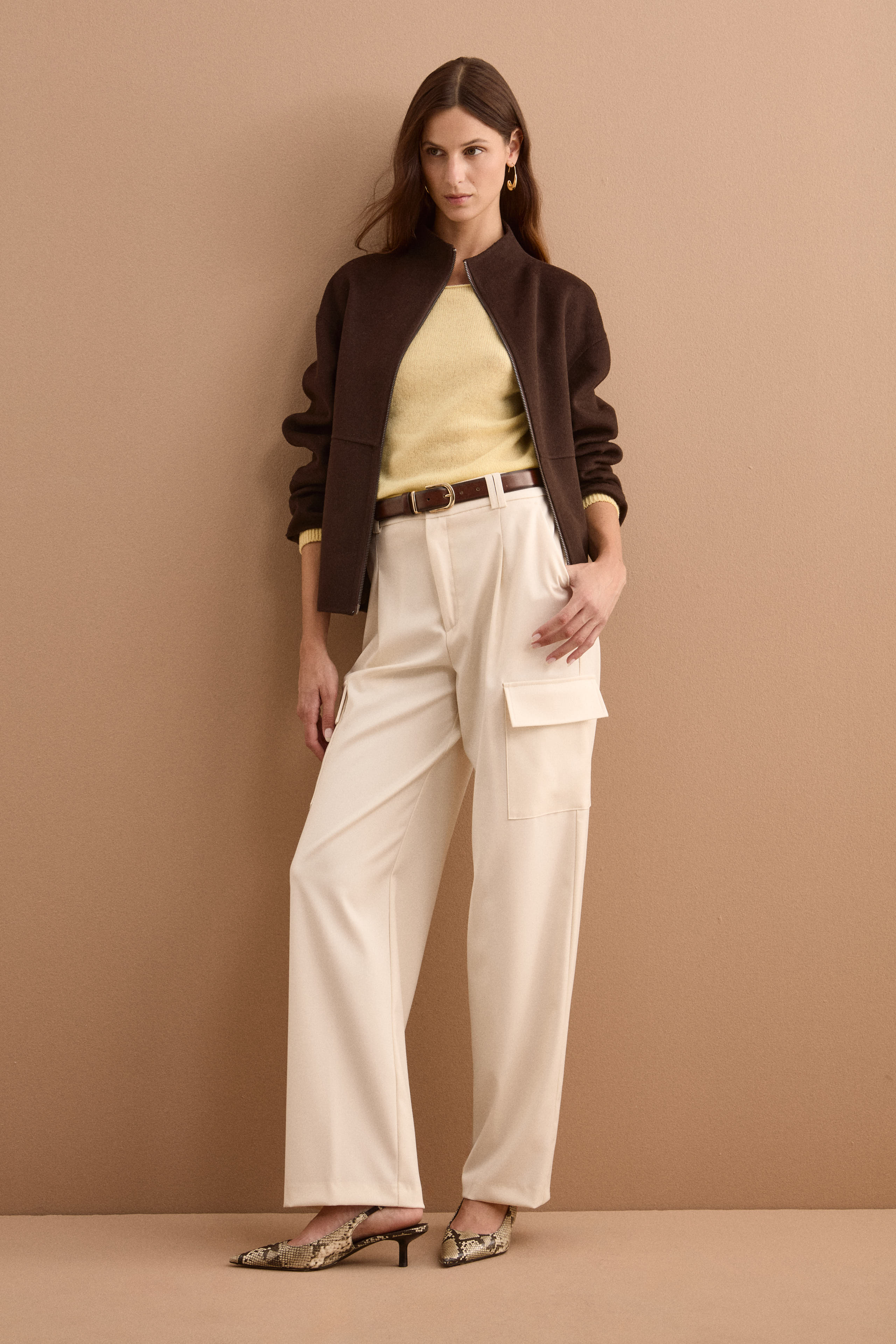 Weite Cargo-Bundfaltenhose - CREAM