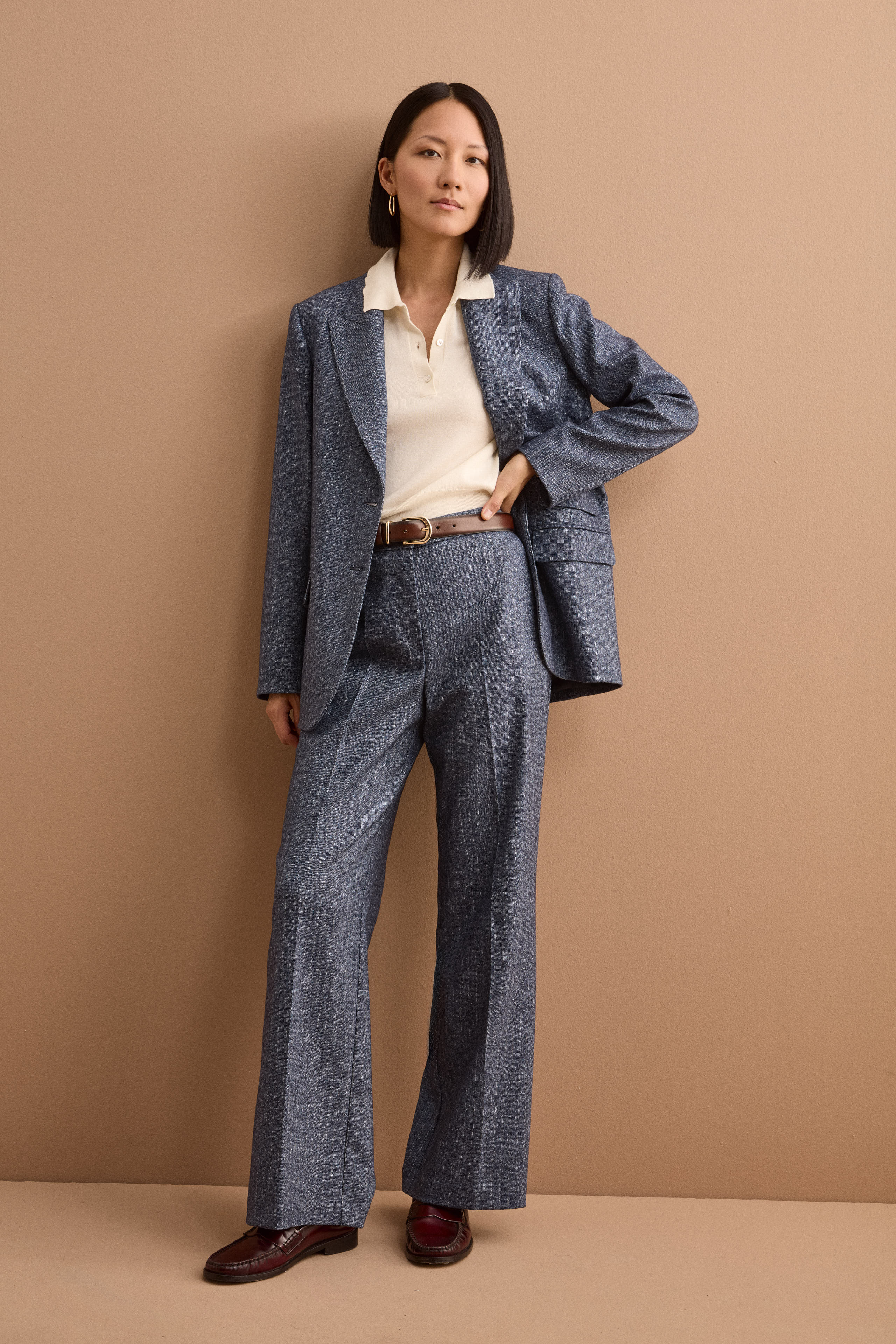 Palazzo-Hose aus Wollmix - Blauer Pinstrip