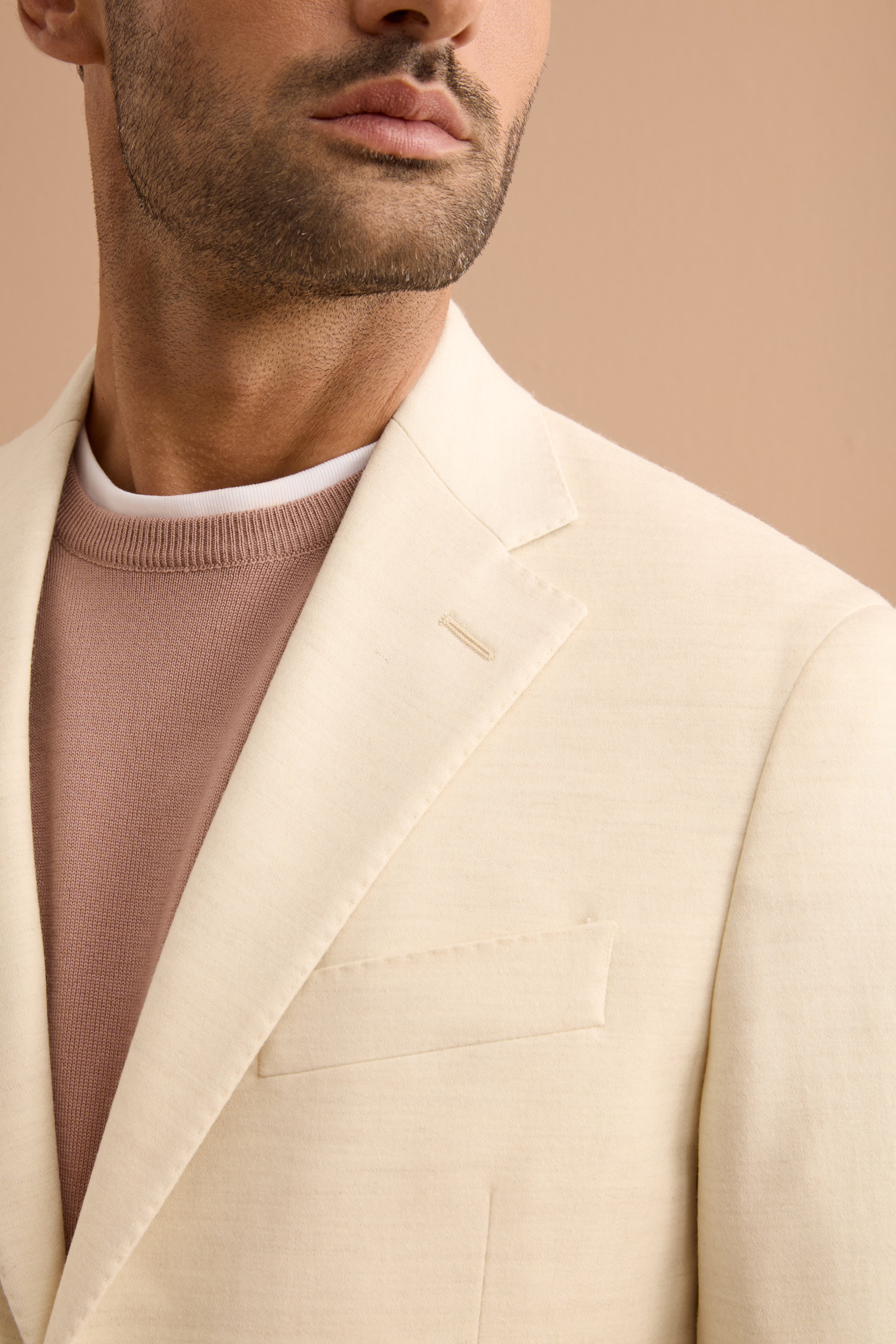 Abito Monopetto Slim Fit in Lana e Cashmere - PANNA