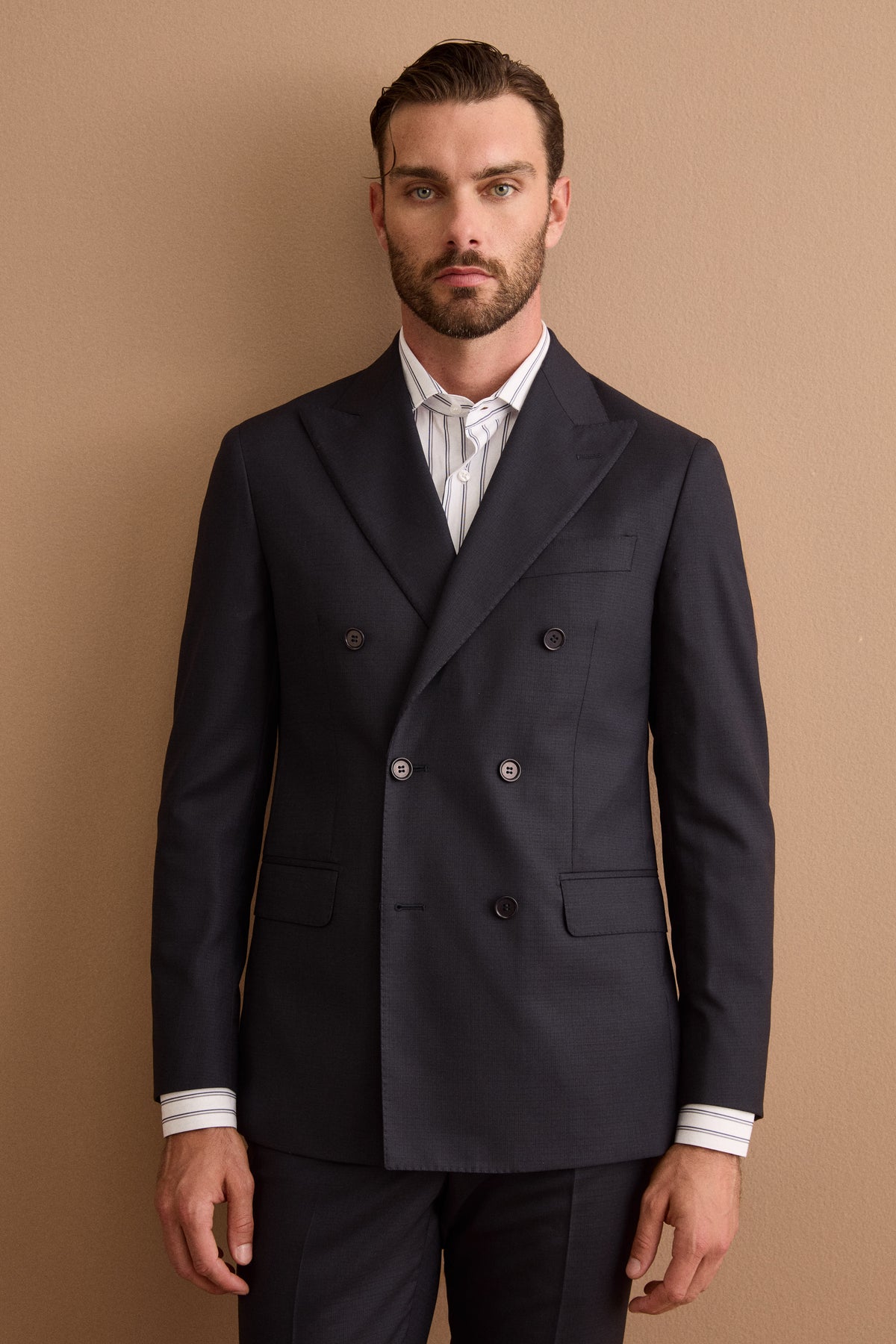 Abito Doppiopetto Slim Fit in Lana Vergine Nobility Super 150’s - FANT. BLU
