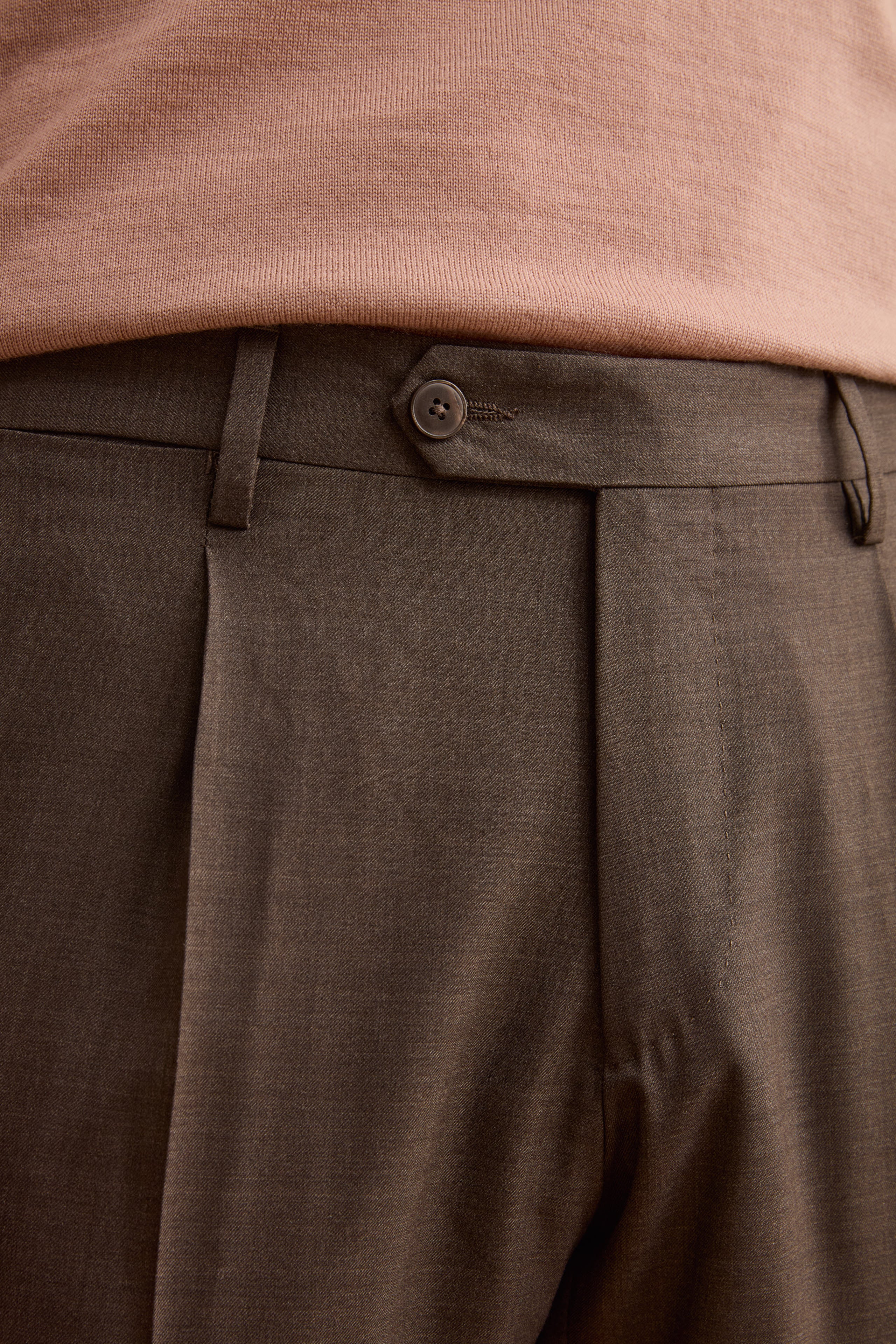 Abito Monopetto Slim Fit in Pura Lana con Pinces - MARRONE