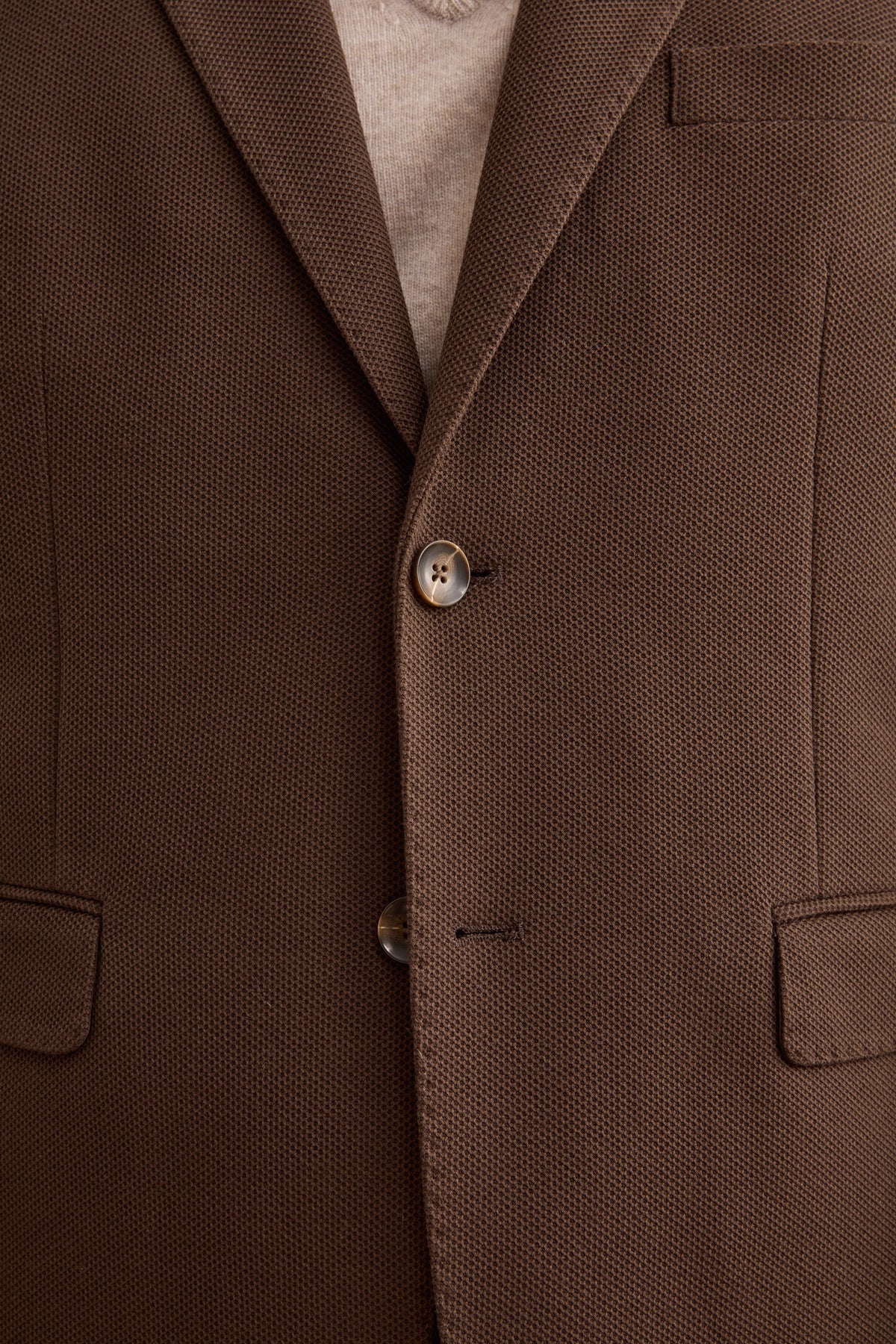 Pantalon Homme Coupe Droit Pied-de-Poule en Mélange de Laine - marron