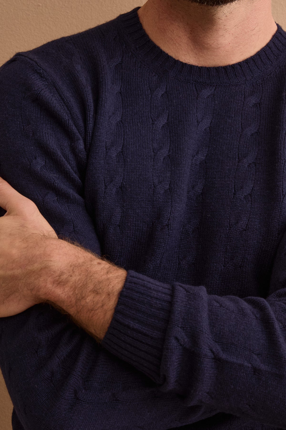 Pull Col Rond à Torsades en Mélange de Laine et Cachemire - BLEU
