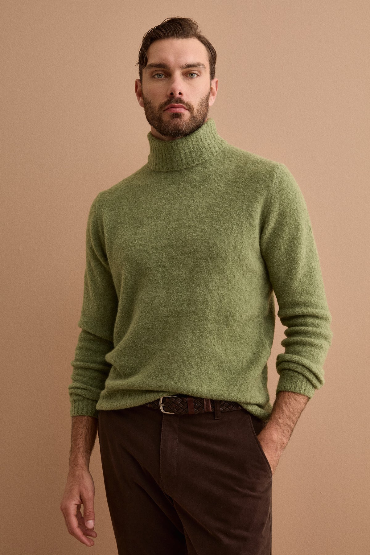 Maglia Dolcevita in Misto Lana e Cashmere - VERDE