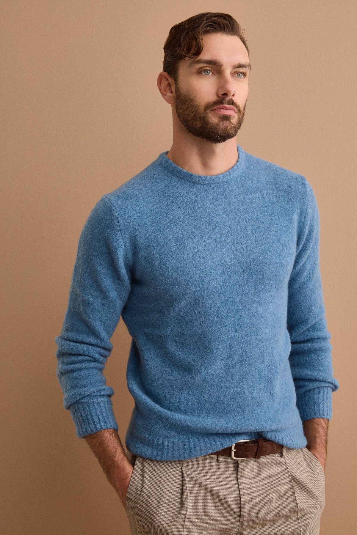 Pull Col Rond en Mélange de Laine et Cachemire - DENIM
