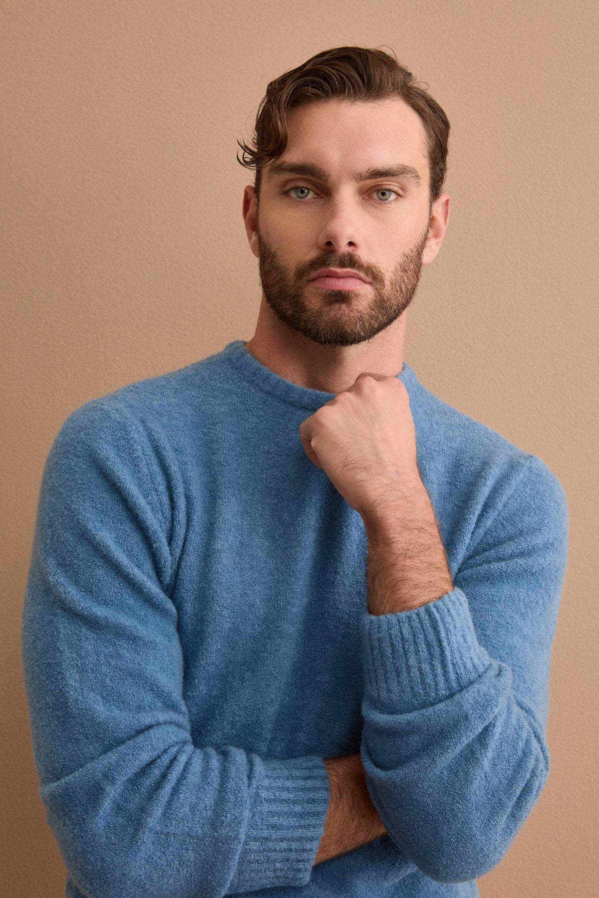 Pull Col Rond en Mélange de Laine et Cachemire - DENIM