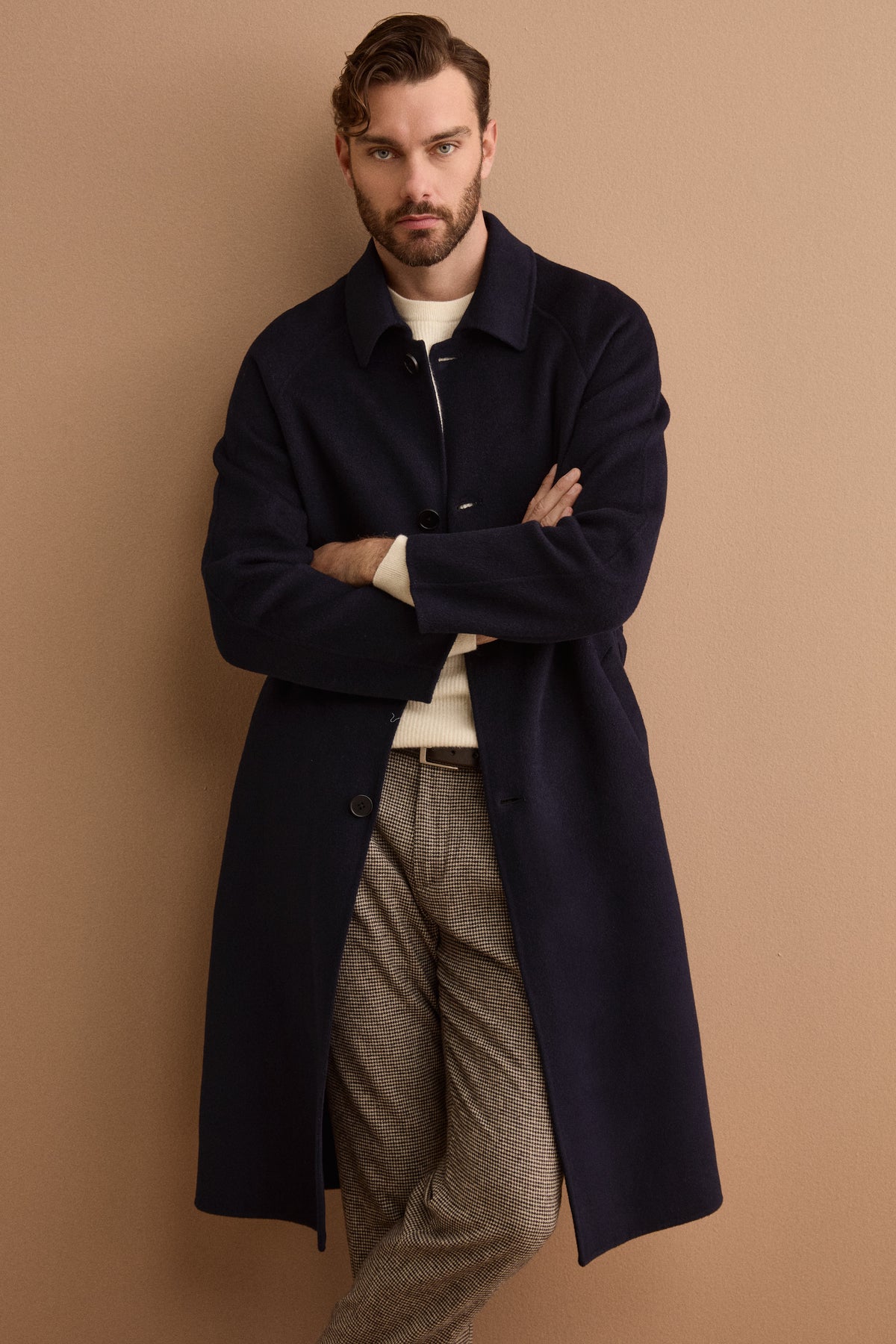 Pure Wool Wrap Coat with Raglan Sleeves - BLUE