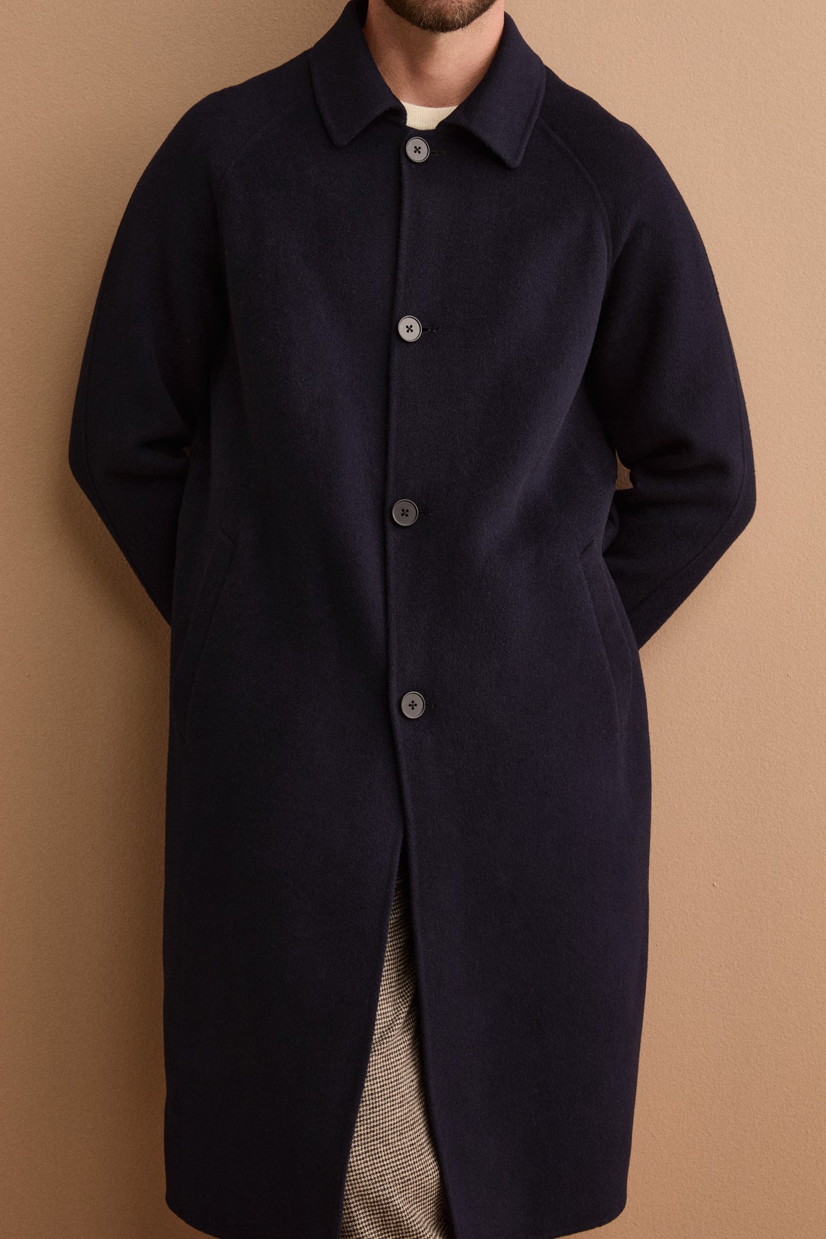 Pure Wool Wrap Coat with Raglan Sleeves - BLUE
