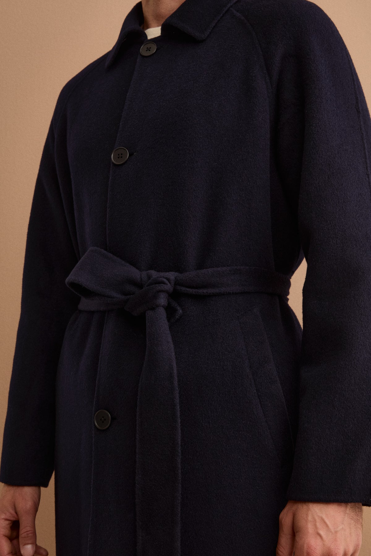 Pure Wool Wrap Coat with Raglan Sleeves - BLUE