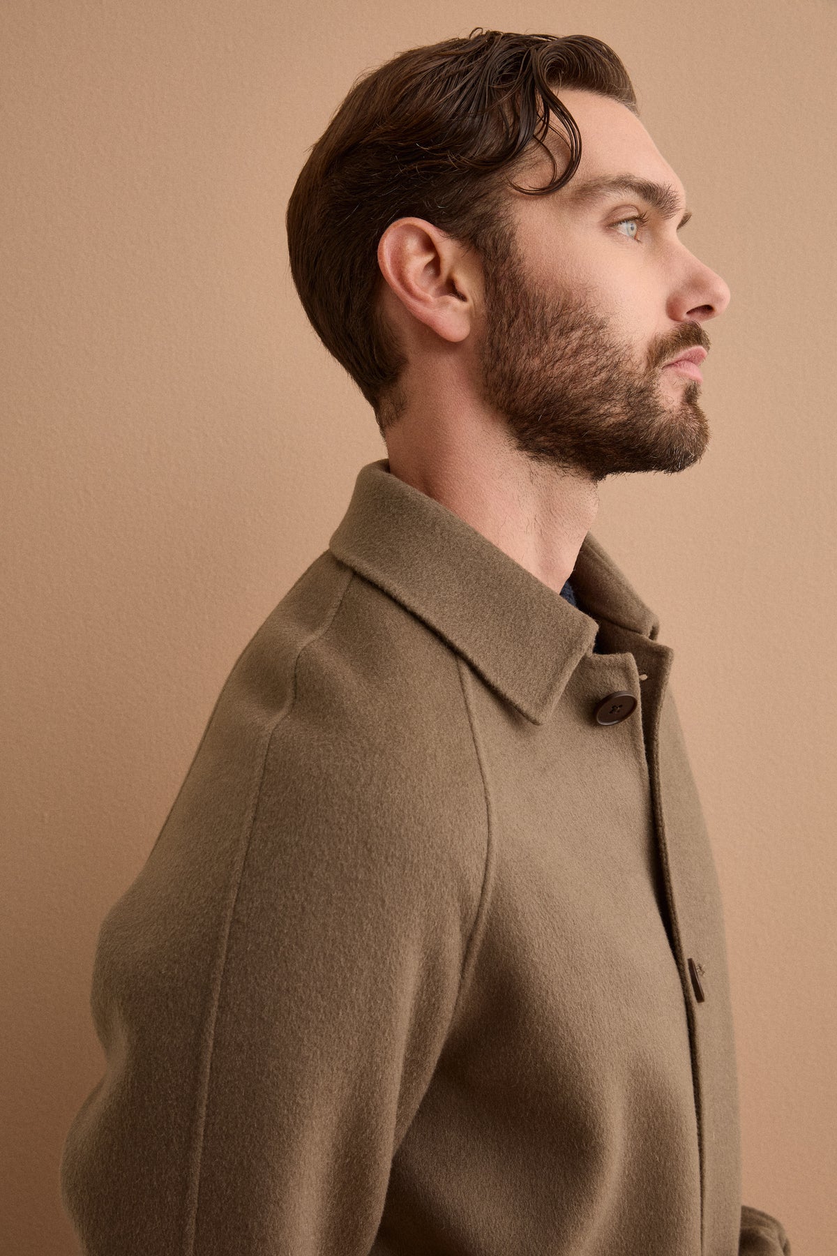 Manteau Croisé Façon Peignoir en Pure Laine avec Manches Raglan - TAUPE