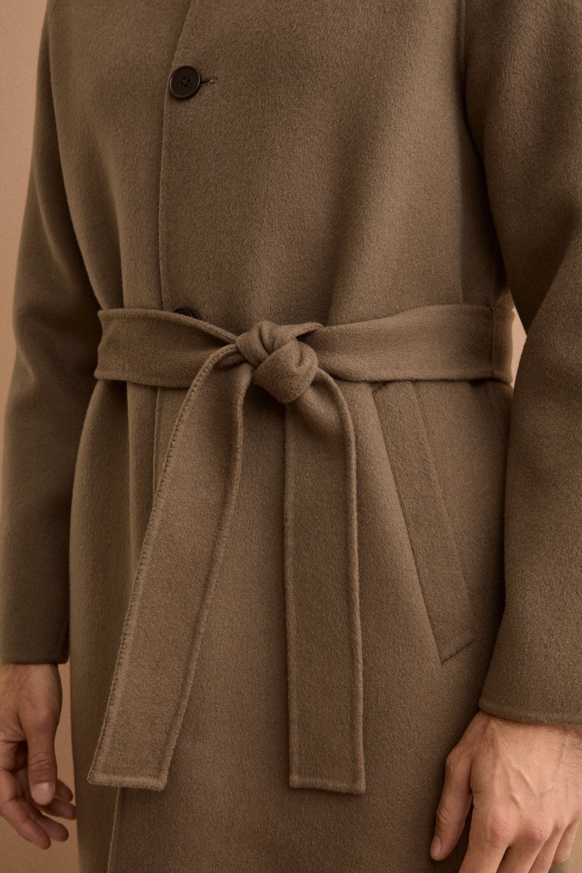 Manteau Croisé Façon Peignoir en Pure Laine avec Manches Raglan - TAUPE