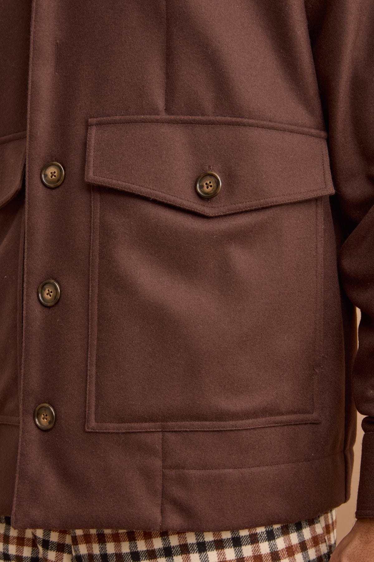 Wool Blend Overshirt Jacket with Pockets - -