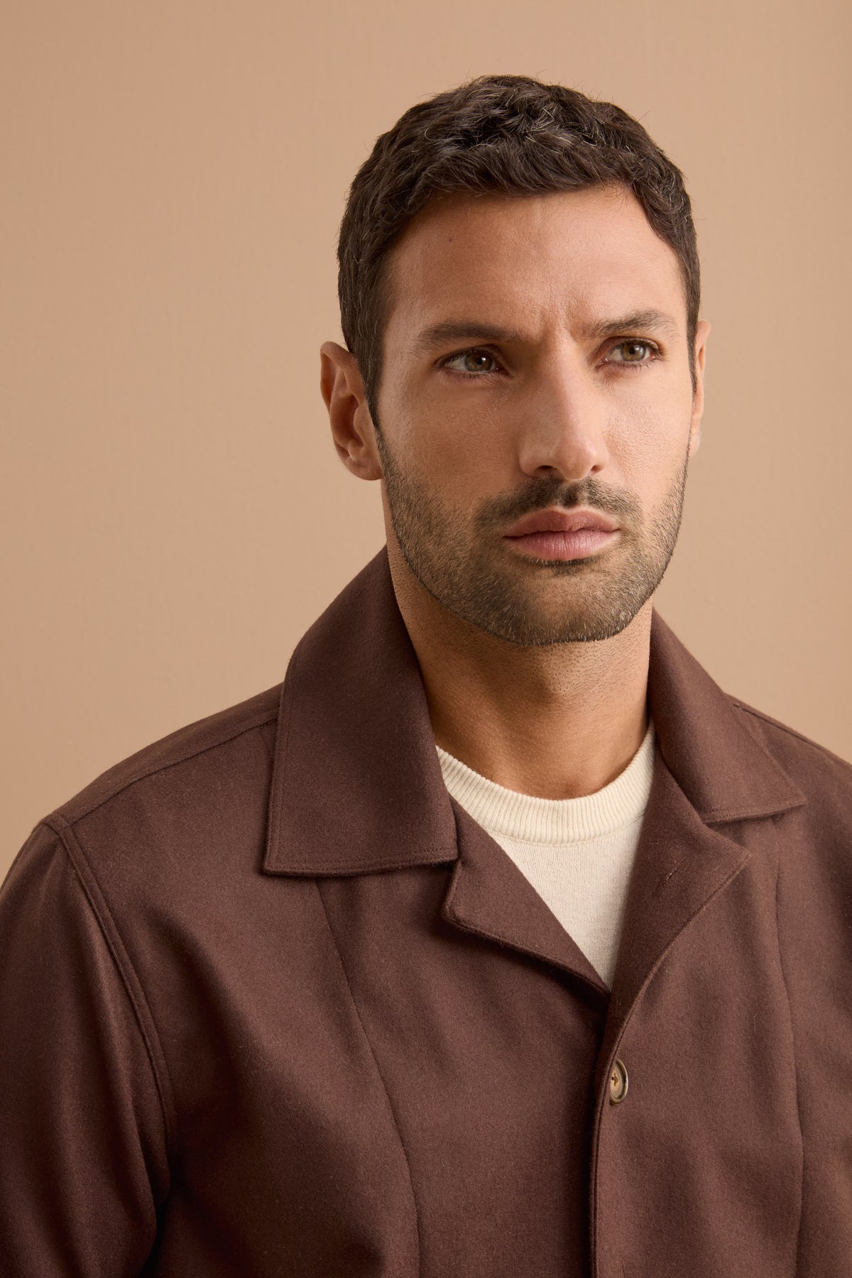 Wool Blend Overshirt Jacket with Pockets - -
