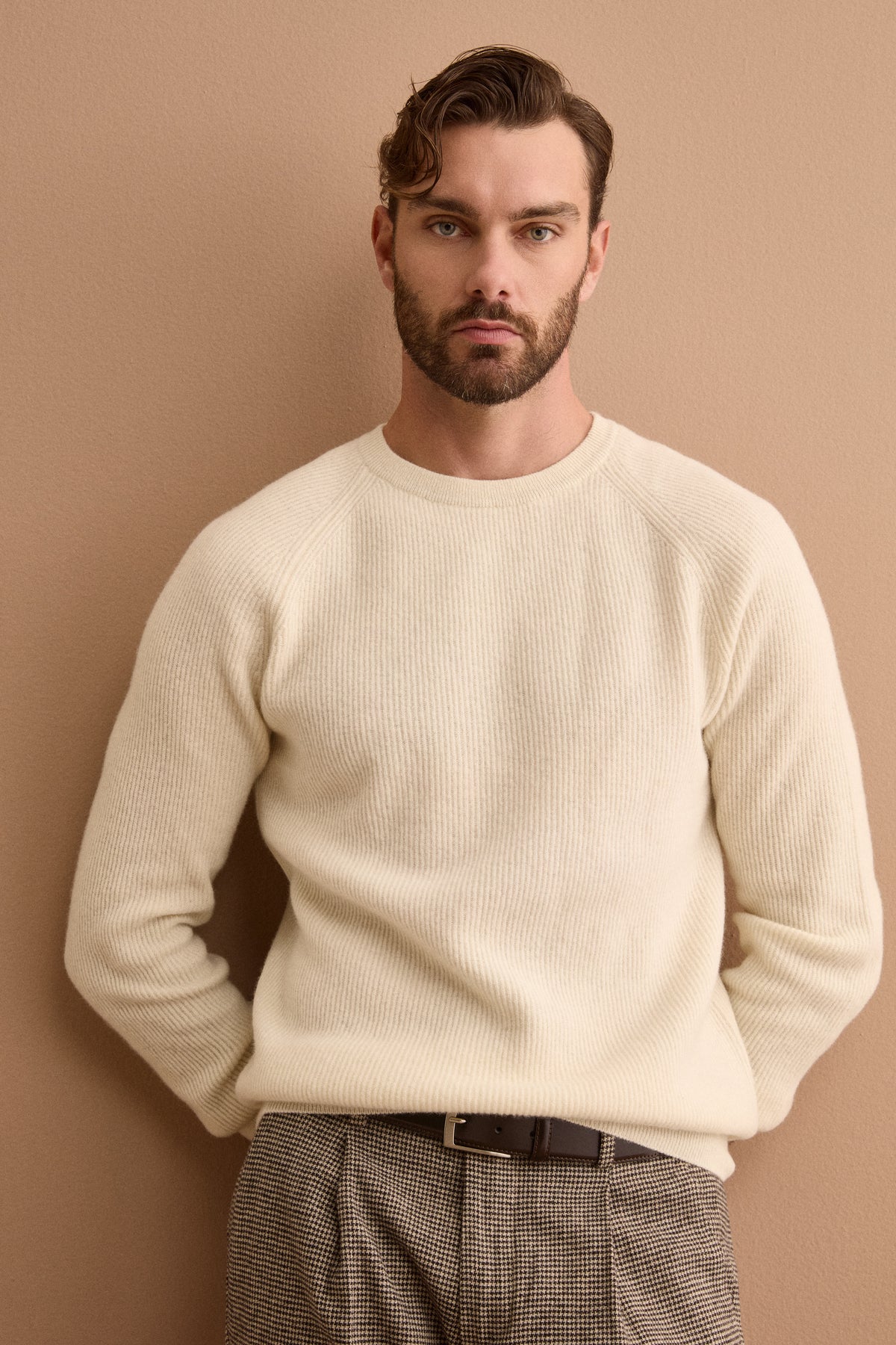 Pull Homme Col Rond en Laine Mérinos à Côte Anglaise - CREAM