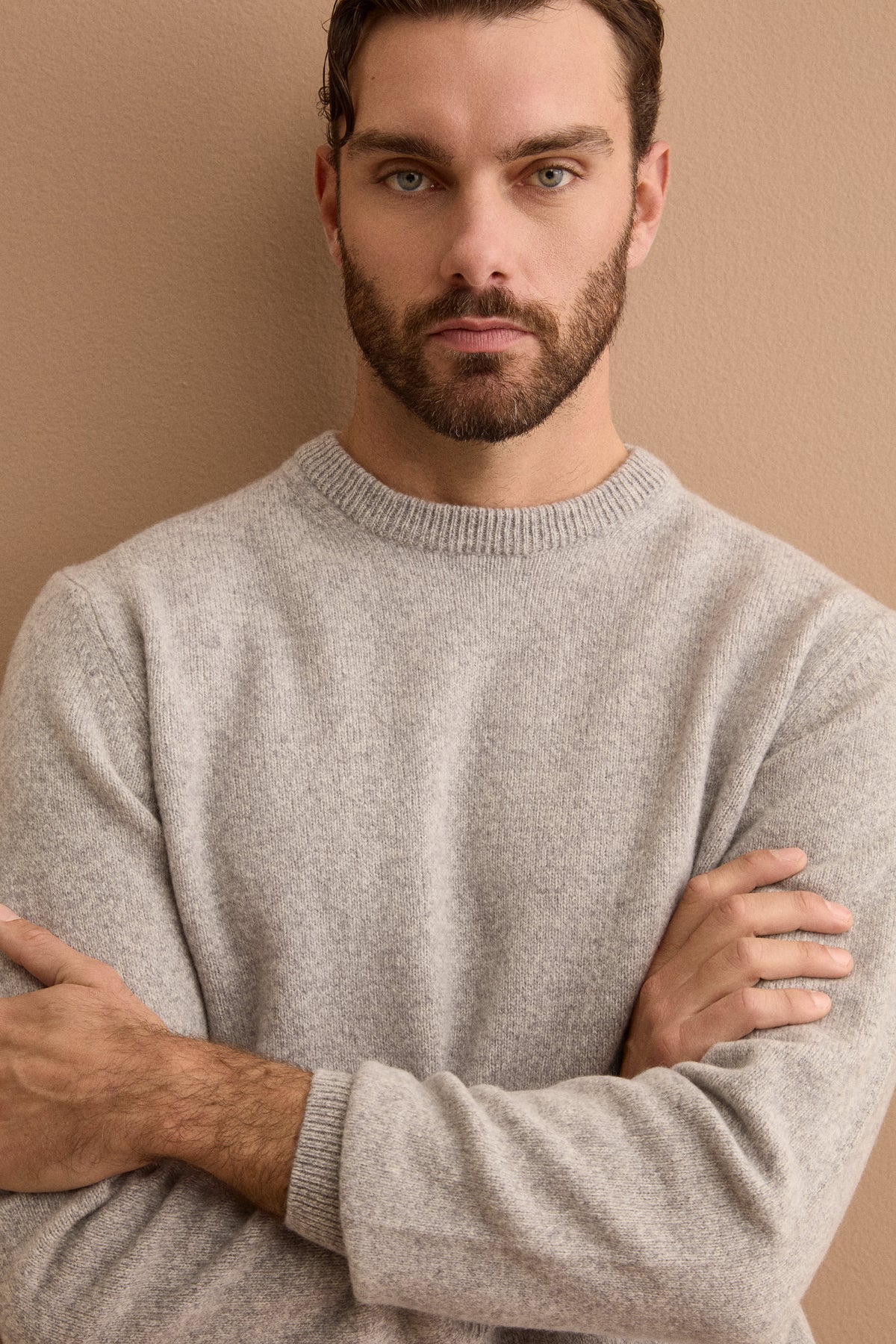 Pull Homme Col Rond en Pure Laine Mérinos Mouliné - GRIS